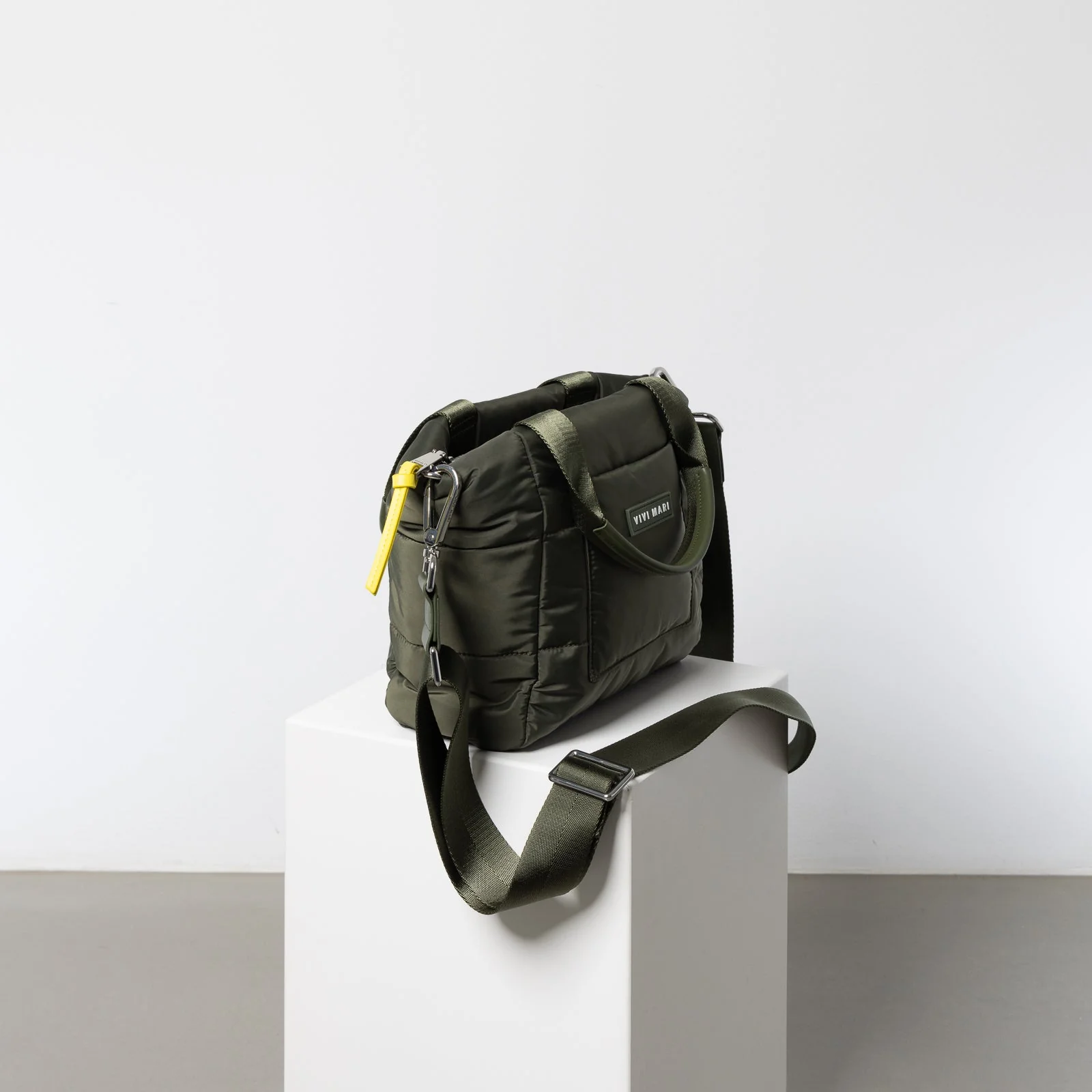padded tote bag small + strap basic woven slim - olive - Image 3