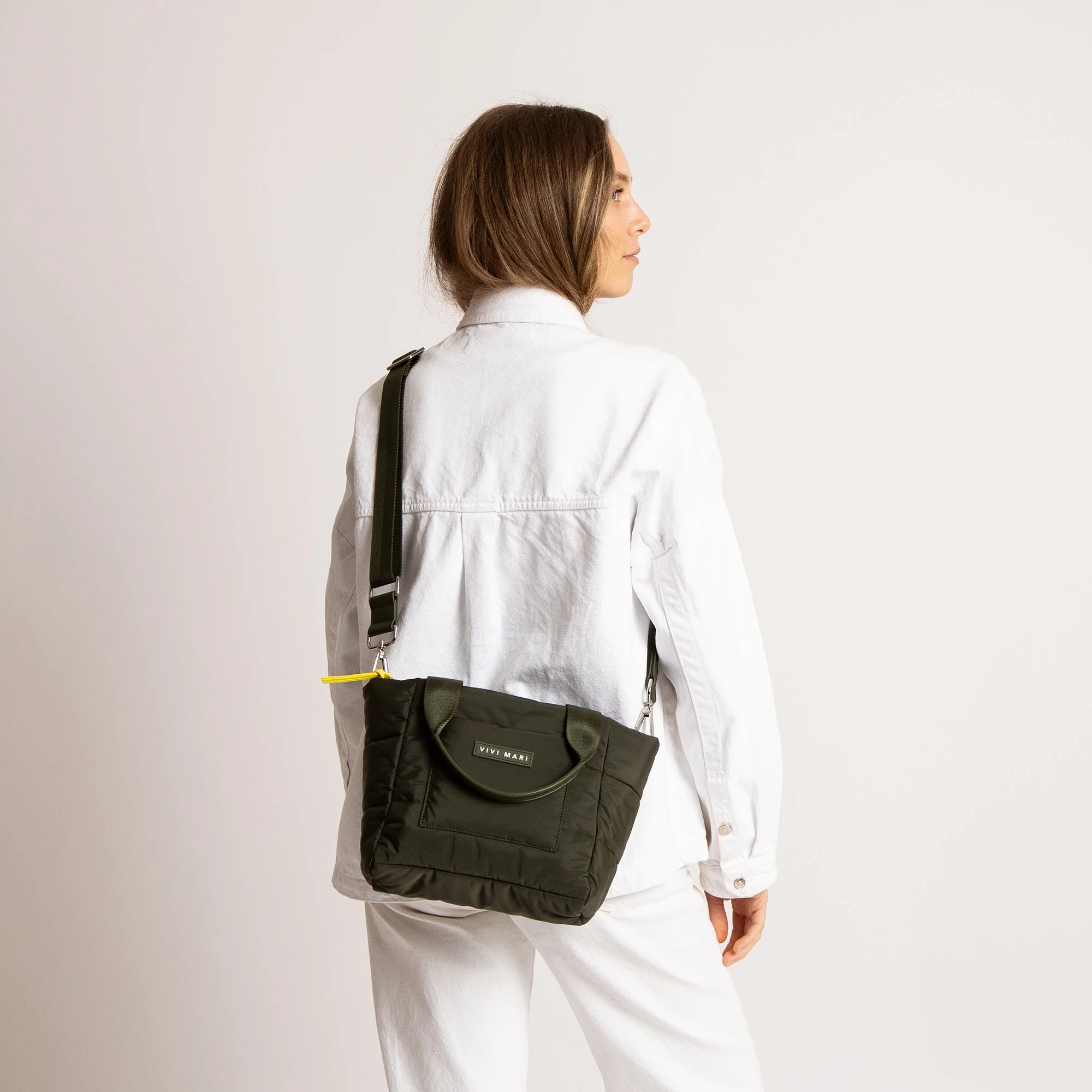 padded tote bag small + strap basic woven slim - olive - Image 4