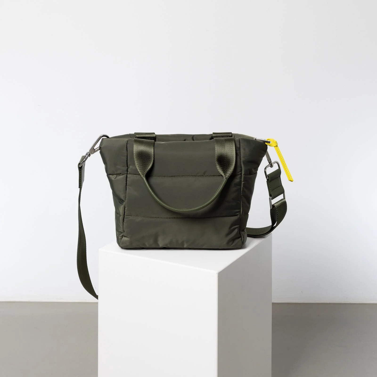 padded tote bag small + strap basic woven slim - olive - Image 5