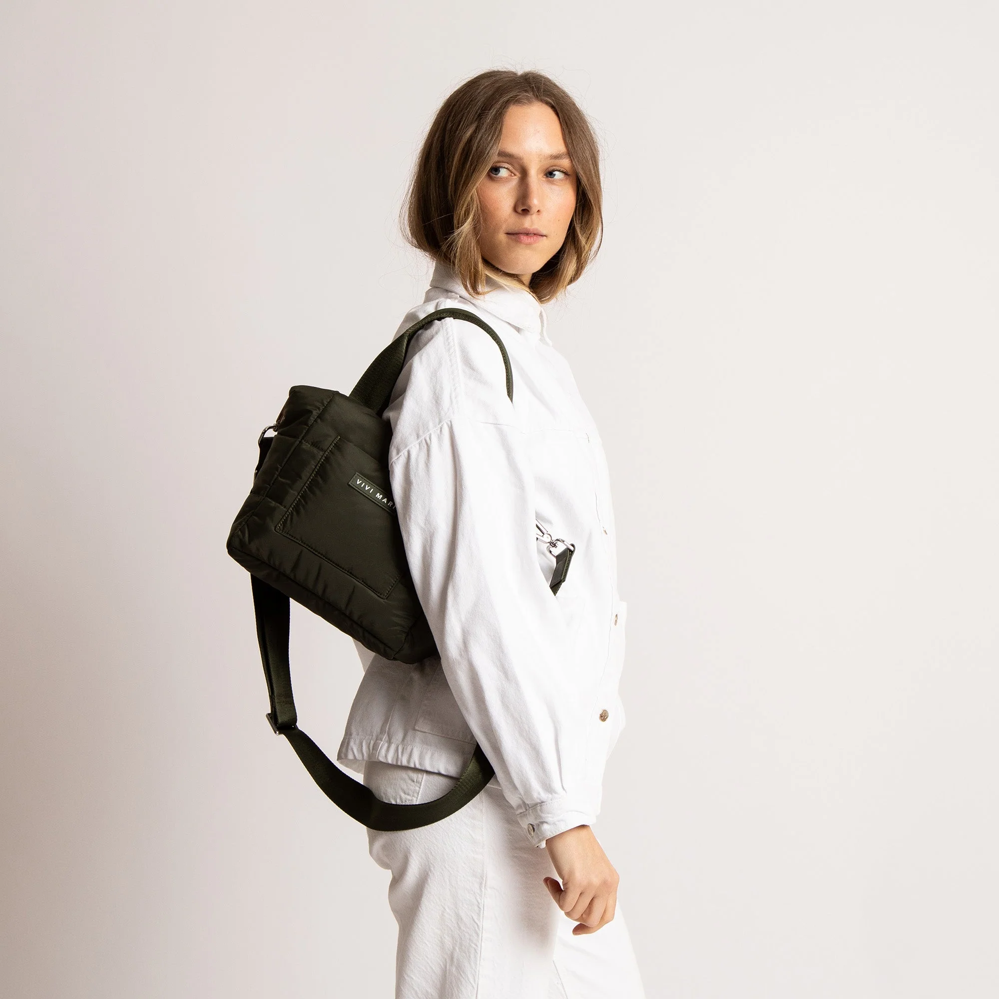 padded tote bag small + strap basic woven slim - olive - Image 6