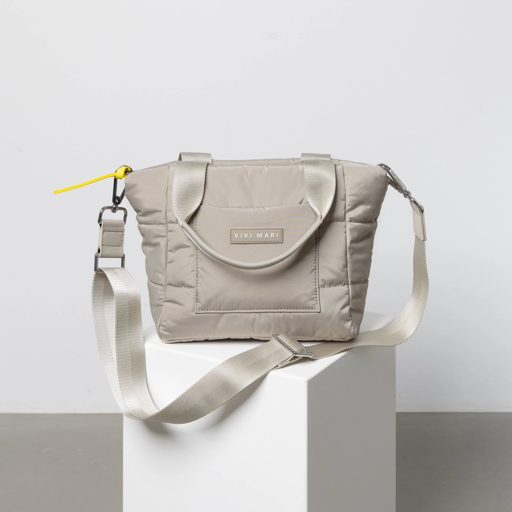 padded tote bag small + strap basic woven slim - stone