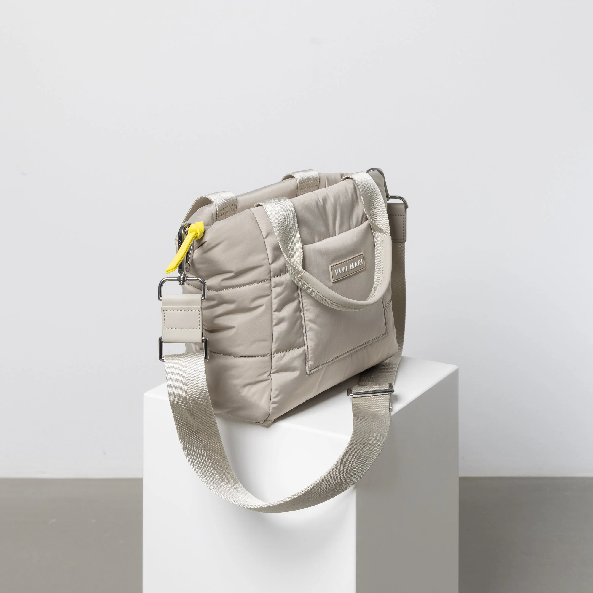 padded tote bag small + strap basic woven slim - stone - Image 3