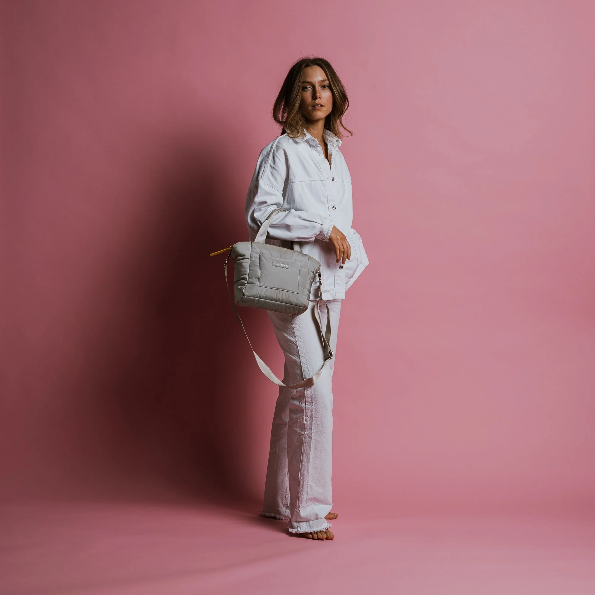 padded tote bag small + strap basic woven slim - stone - Image 9