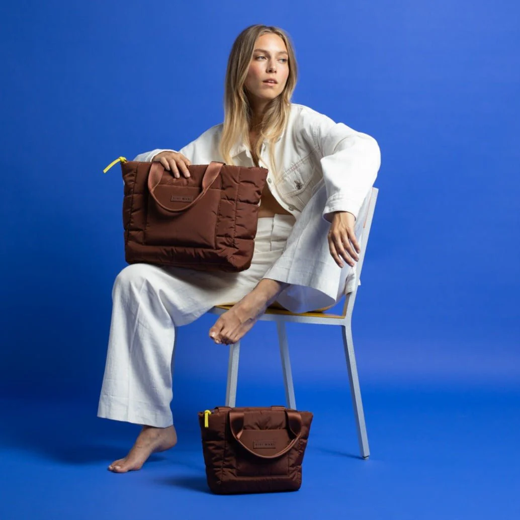 padded tote bag small + strap basic woven slim - tan - Image 15