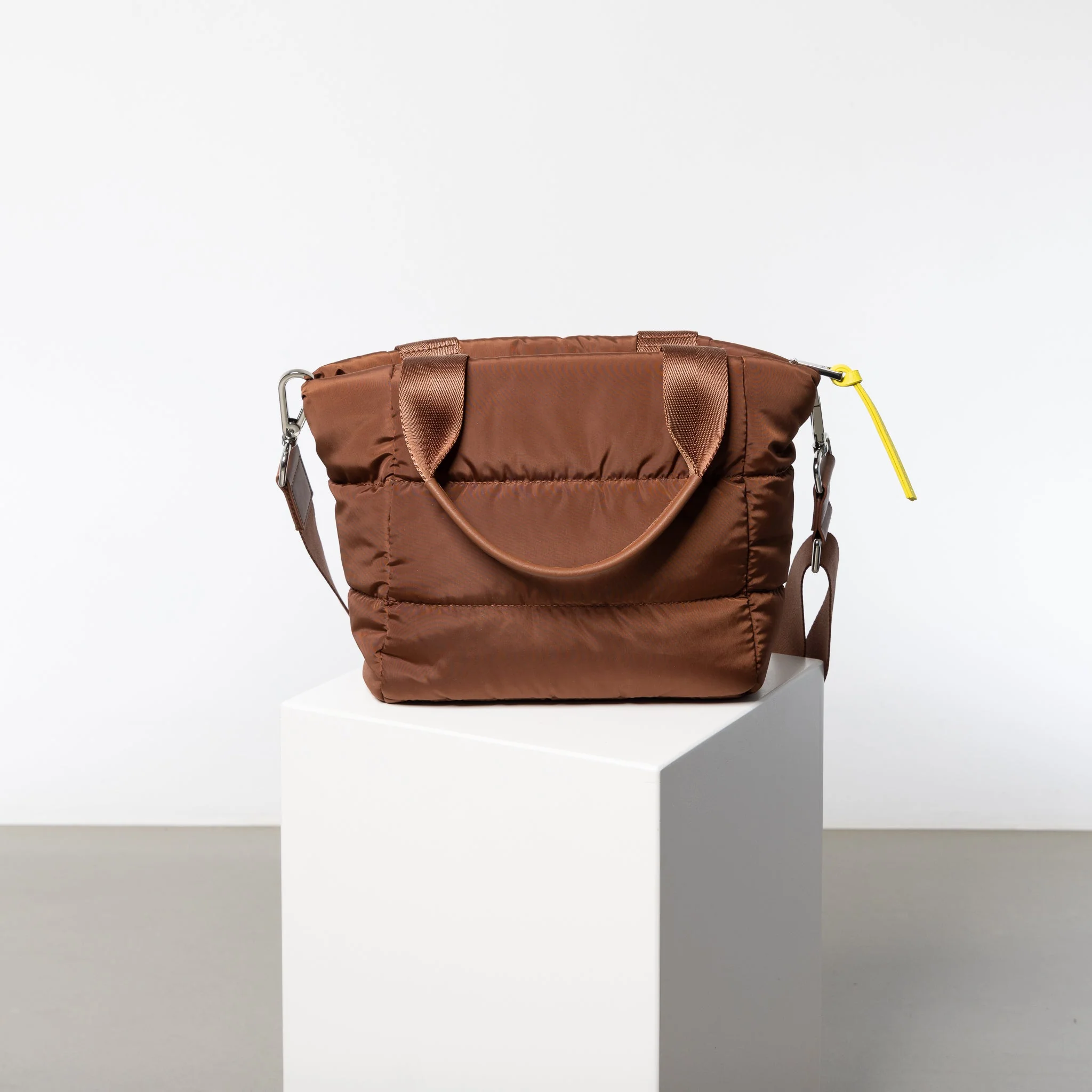 padded tote bag small + strap basic woven slim - tan - Image 3