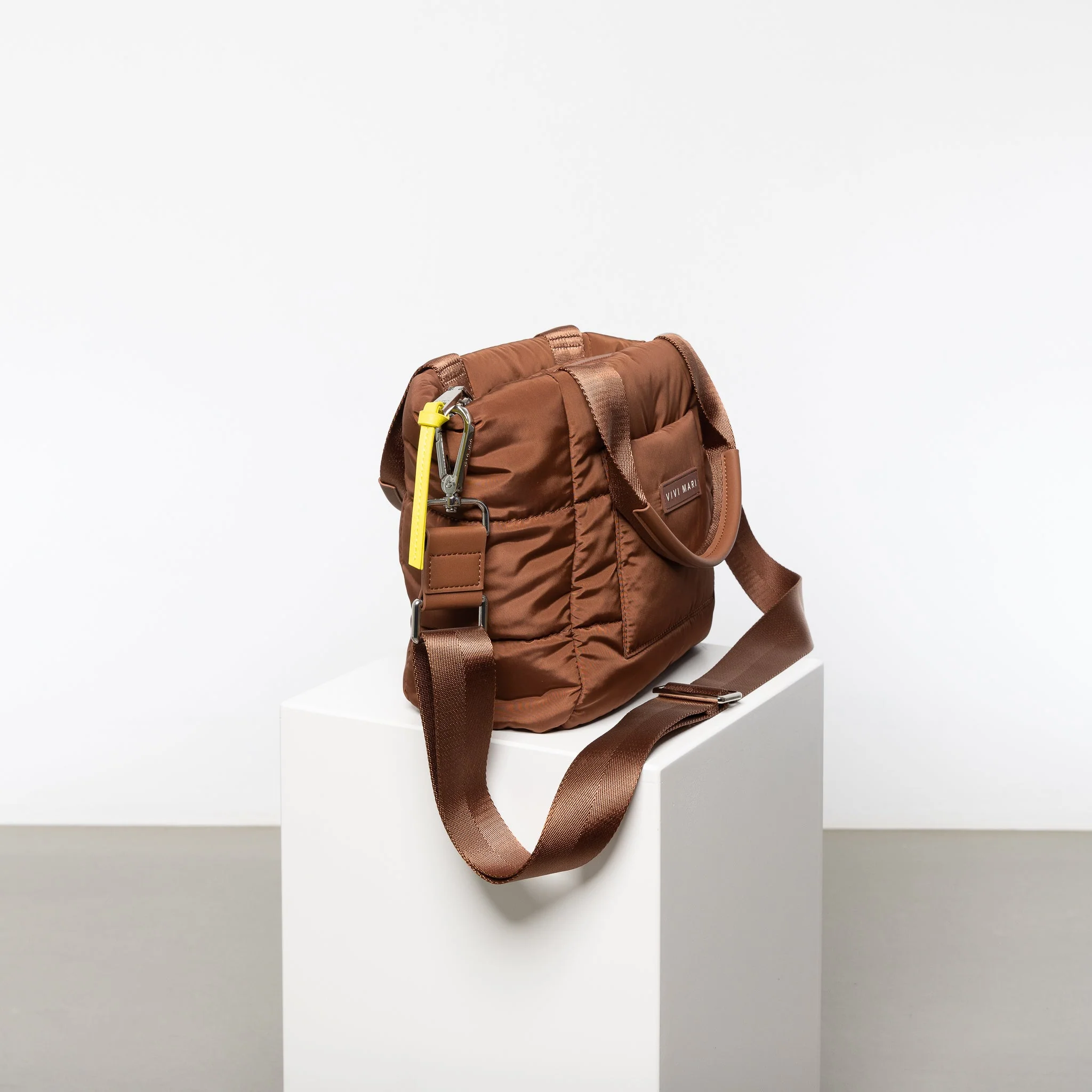 padded tote bag small + strap basic woven slim - tan - Image 4