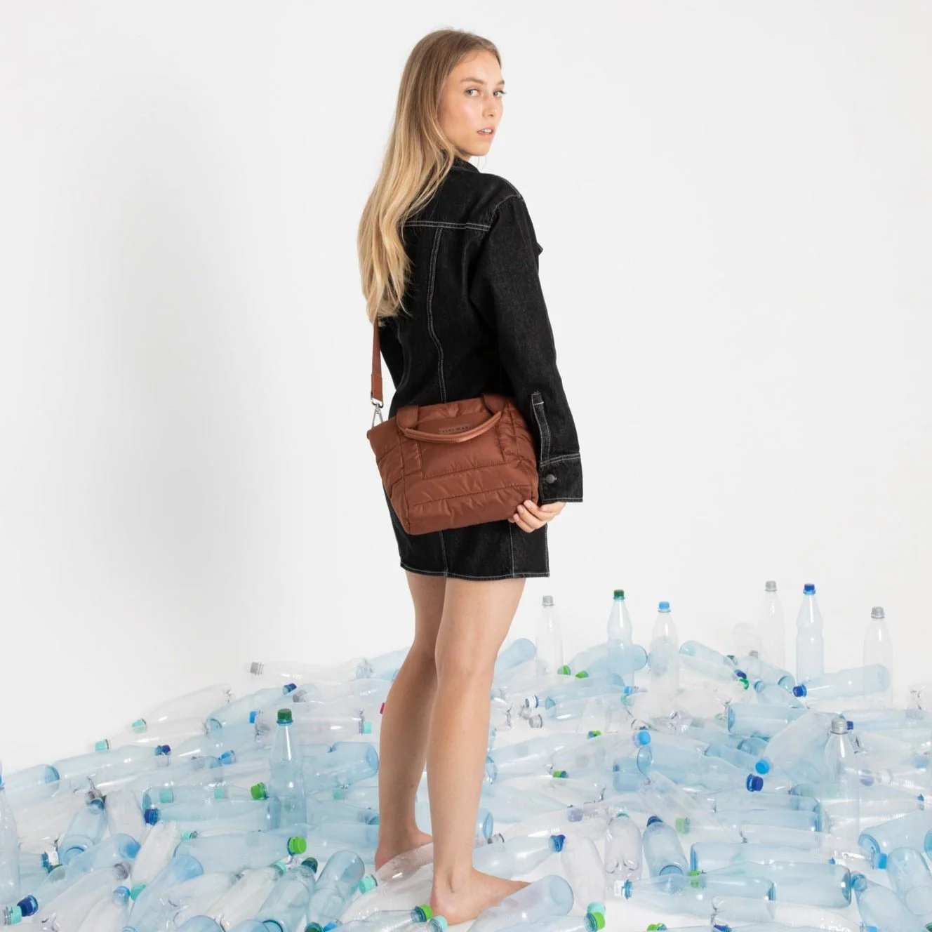 padded tote bag small + strap basic woven slim - tan - Image 5