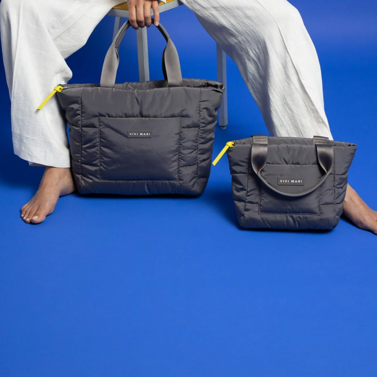 padded tote bag small + strap basic woven slim - taupe - Image 12
