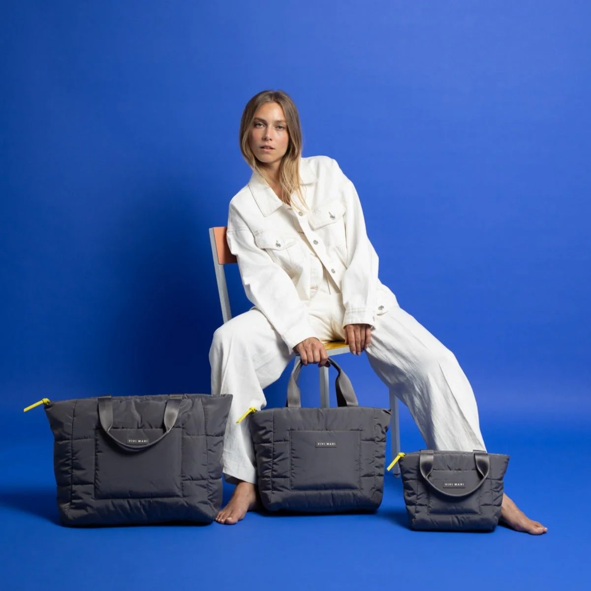 padded tote bag small + strap basic woven slim - taupe - Image 13