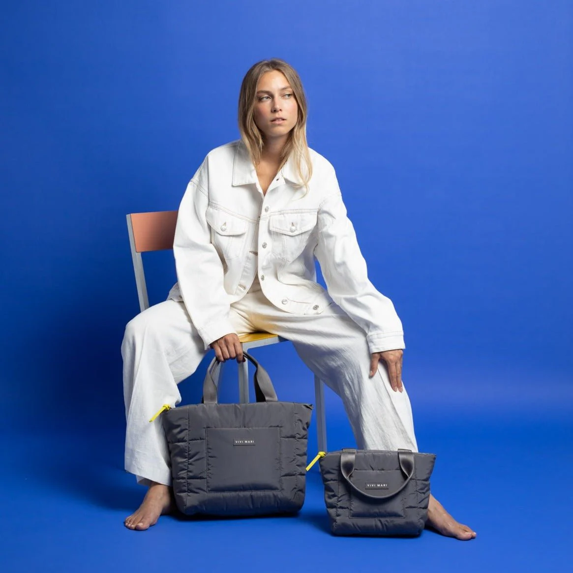 padded tote bag small + strap basic woven slim - taupe - Image 15