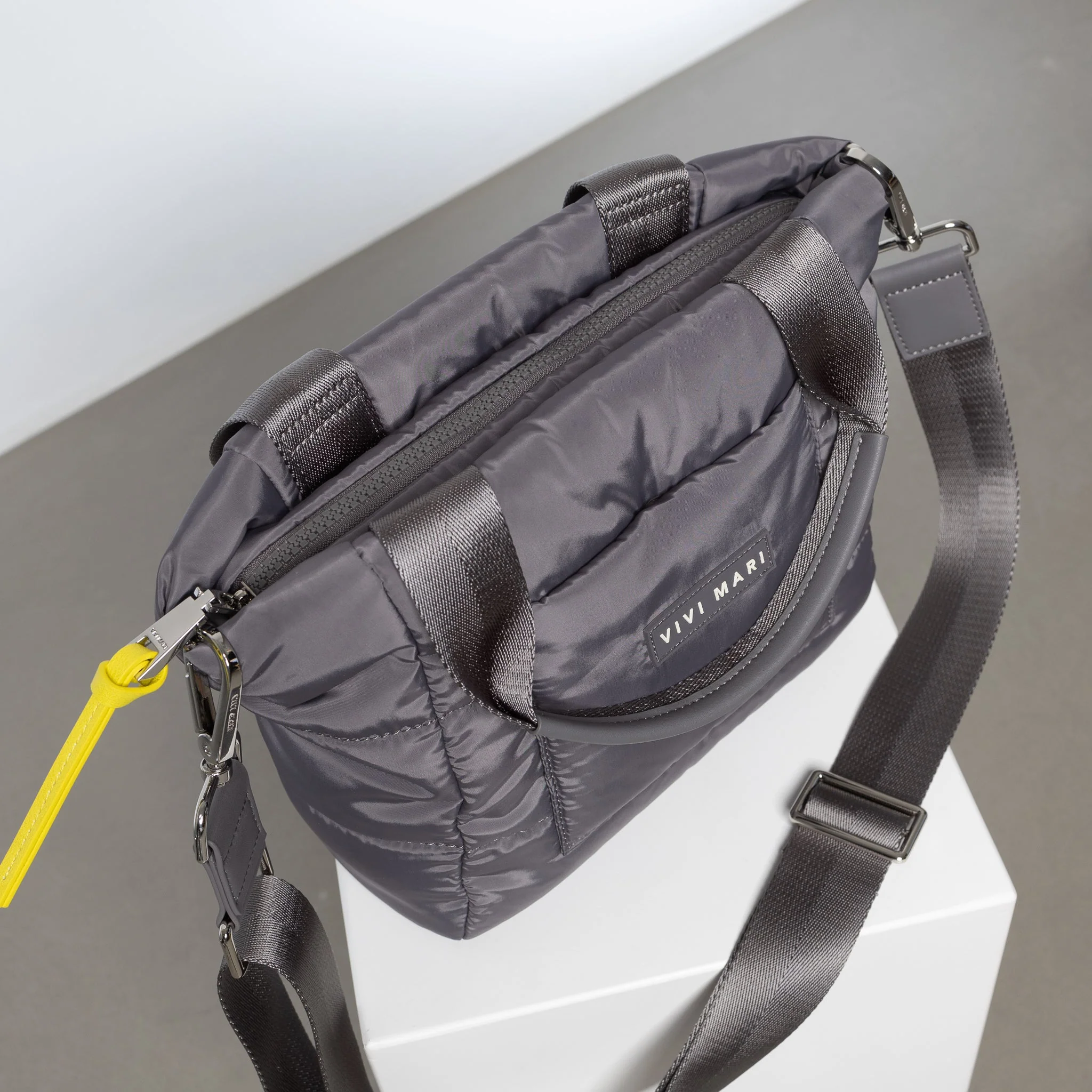 padded tote bag small + strap basic woven slim - taupe - Image 17