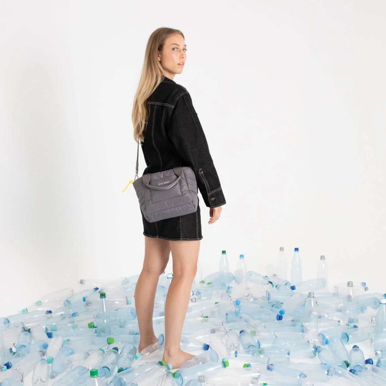 padded tote bag small + strap basic woven slim - taupe - Image 3