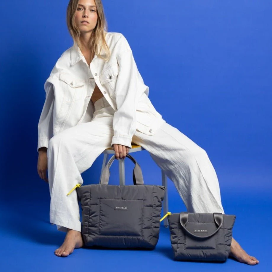 padded tote bag small + strap basic woven slim - taupe - Image 5