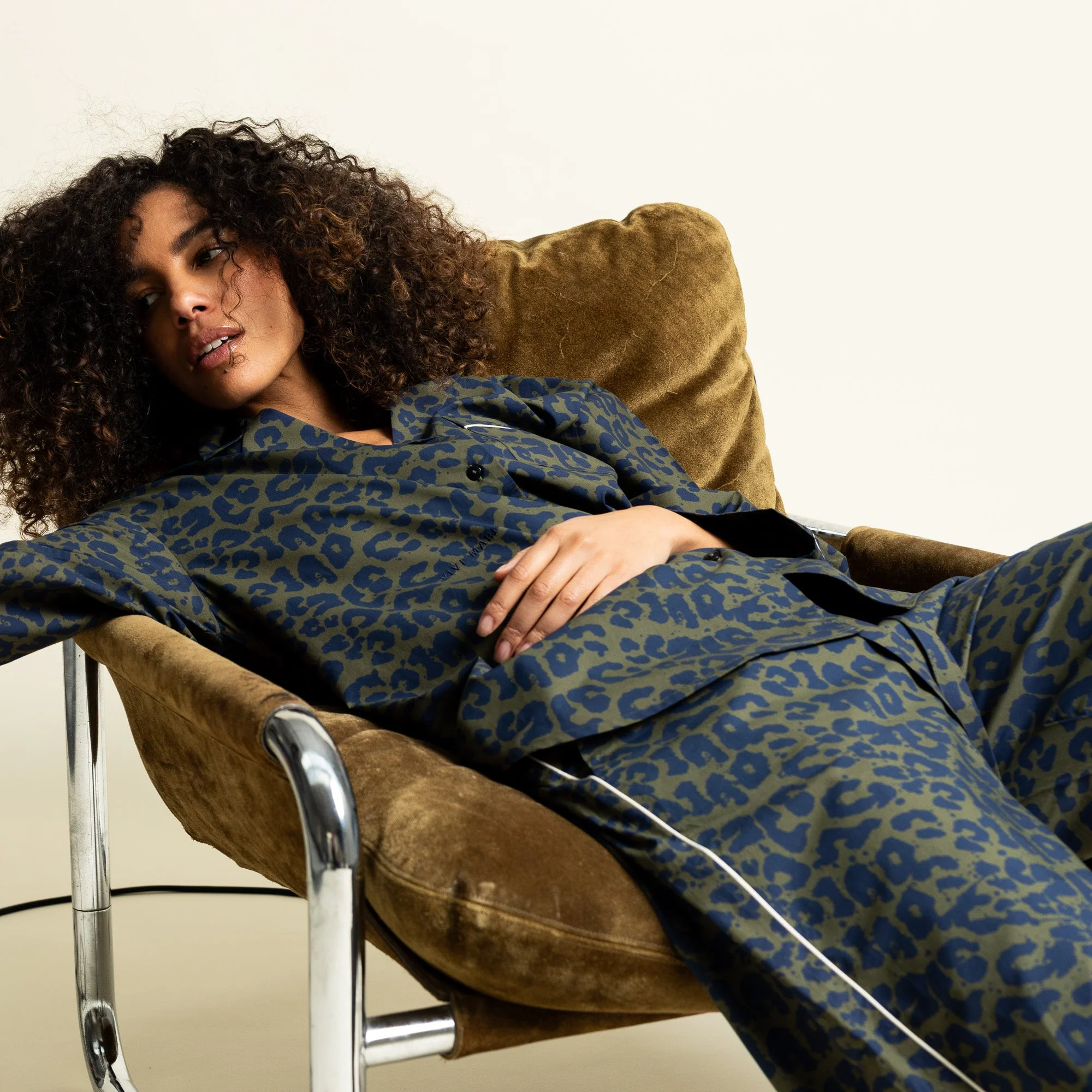 Pyjama Set (Pants + Shirt long sleeve) - leo splashes navy/olive - Image 4