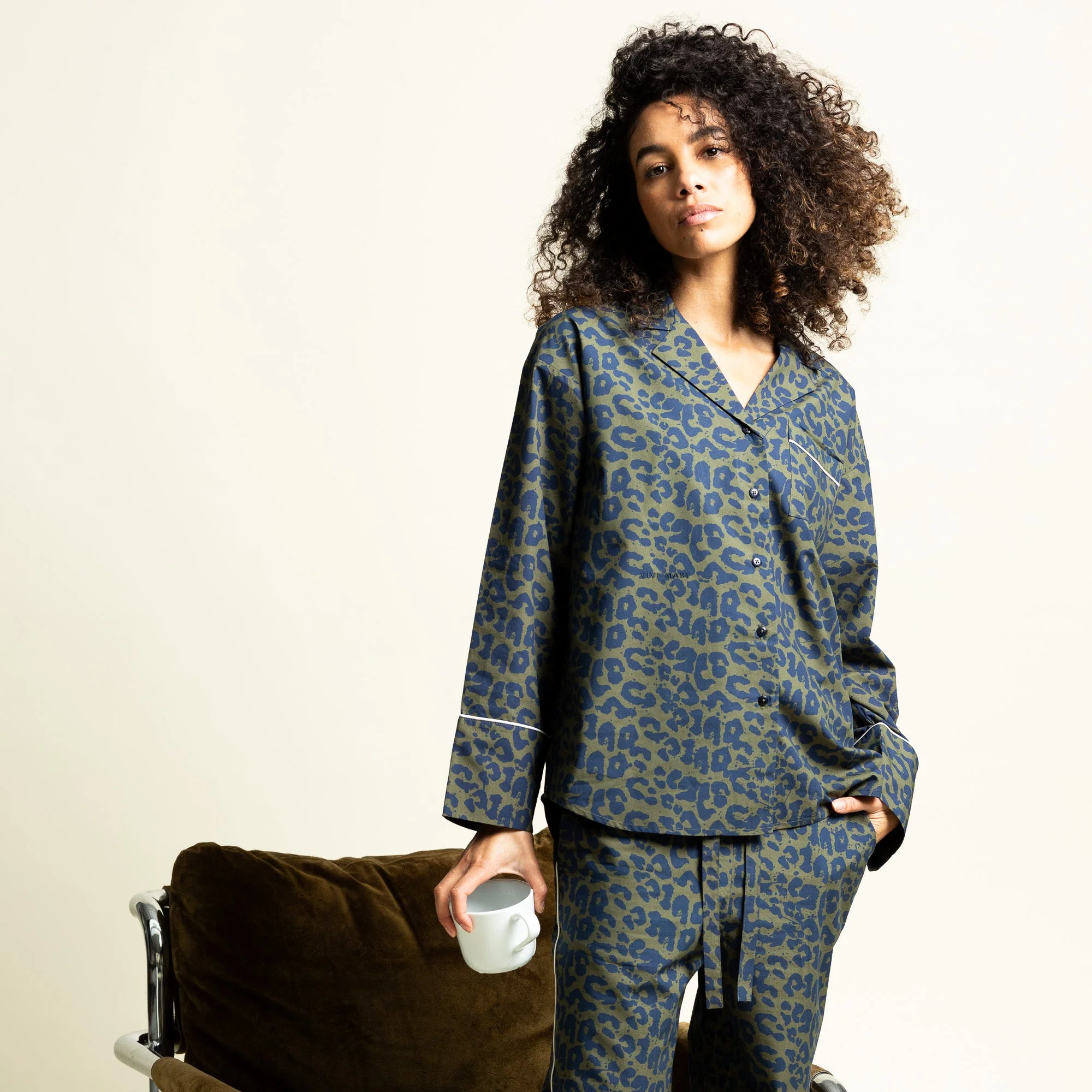 Pyjama Set (Pants + Shirt long sleeve) - leo splashes navy/olive - Image 8
