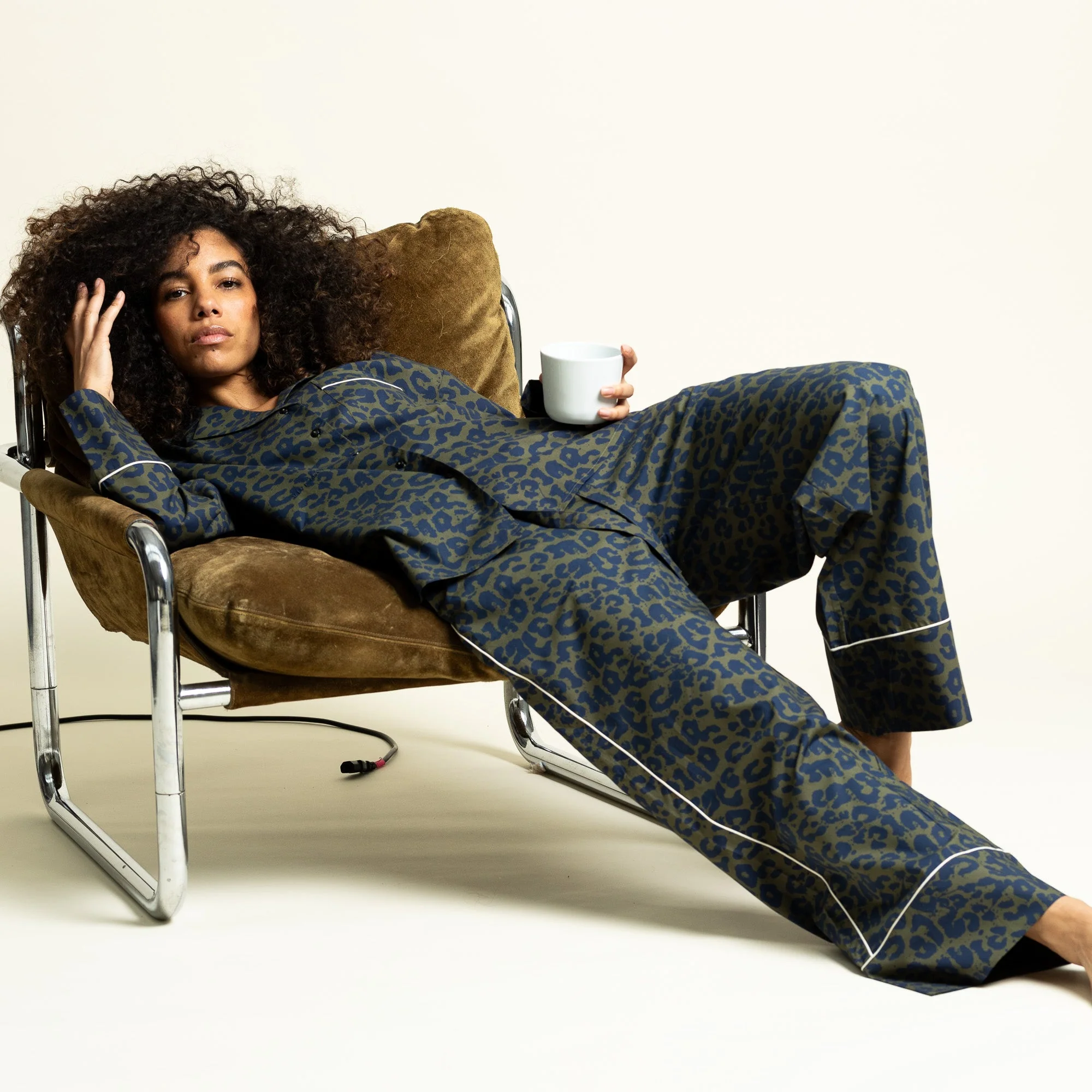 Pyjama Set (Pants + Shirt long sleeve) - leo splashes navy/olive - Image 9
