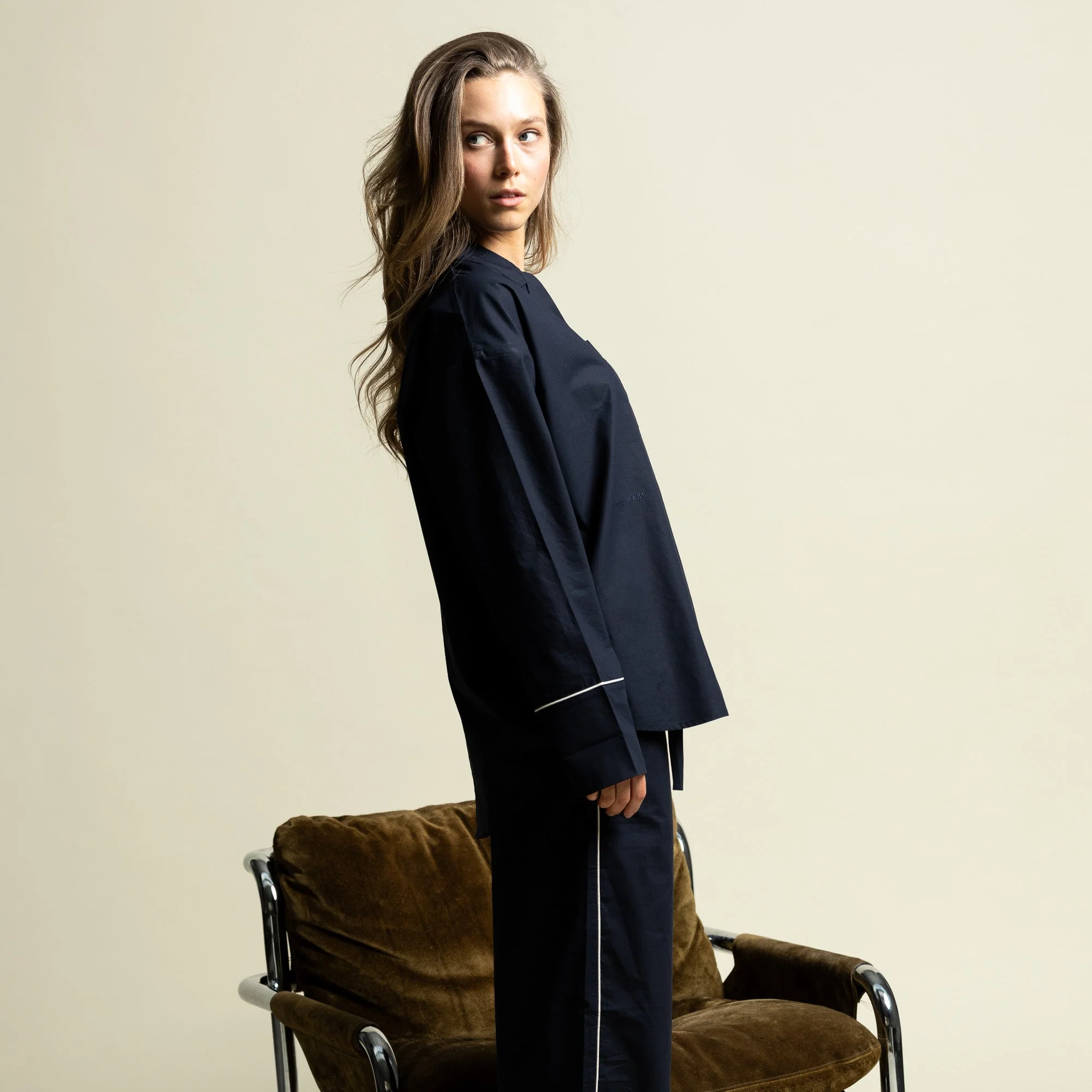 Pyjama Set (Pants + Shirt long sleeve) - solid navy - Image 10