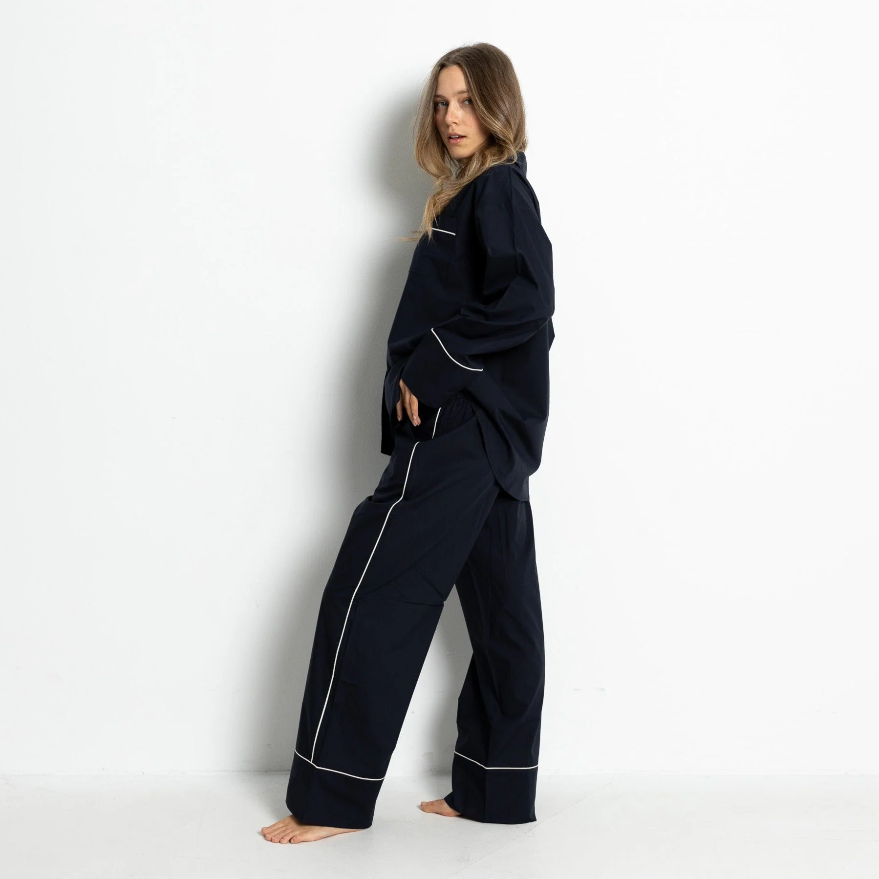 Pyjama Set (Pants + Shirt long sleeve) - solid navy - Image 3