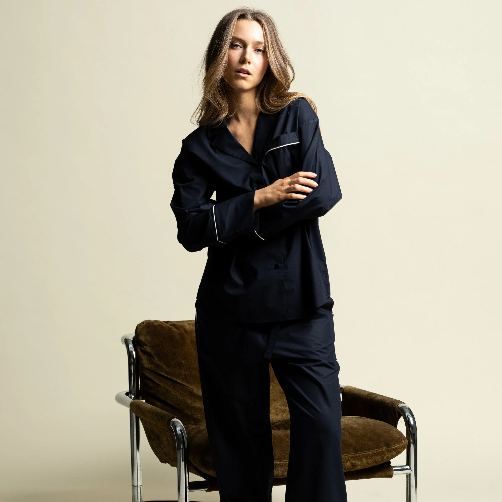 Pyjama Set (Pants + Shirt long sleeve) - solid navy - Image 5