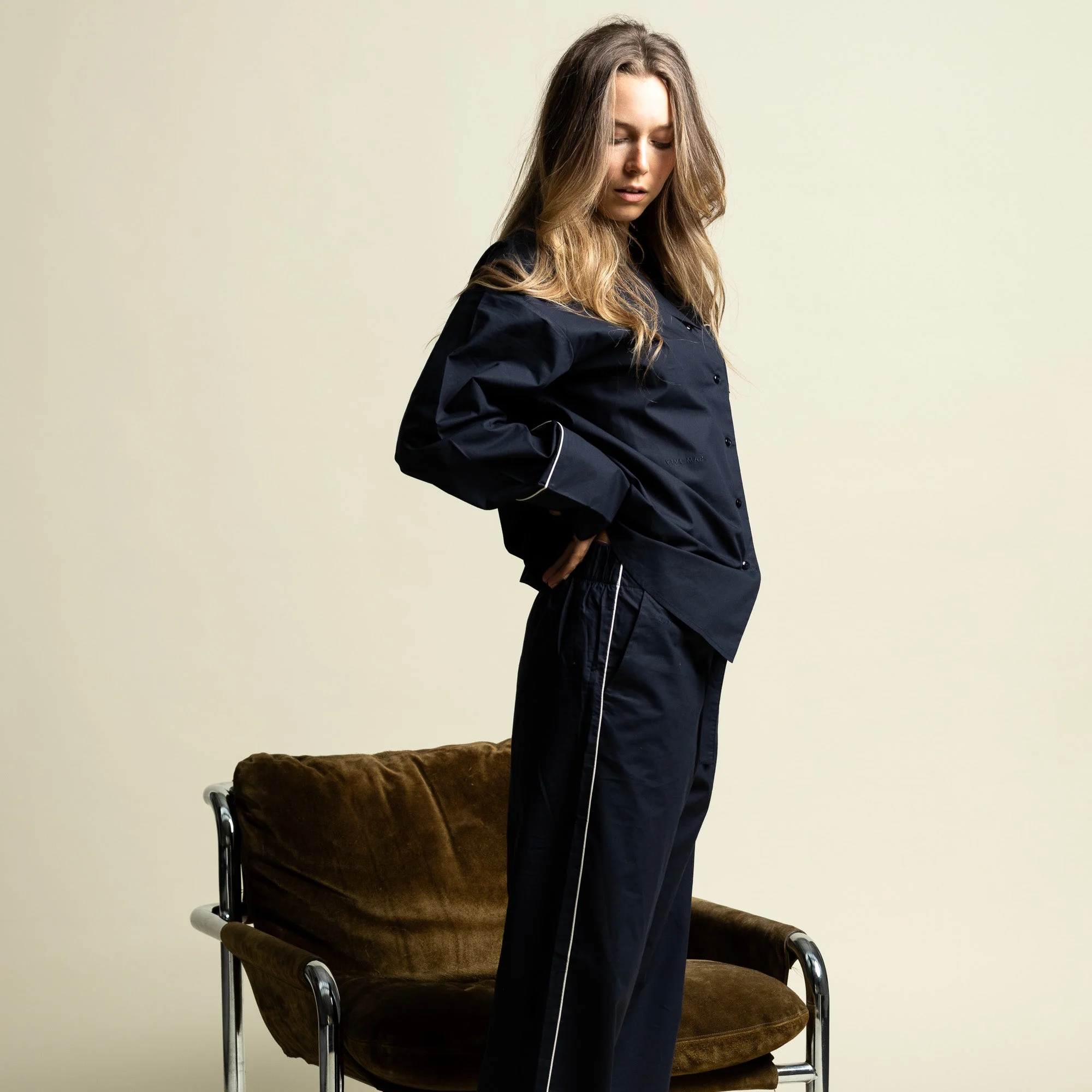 Pyjama Set (Pants + Shirt long sleeve) - solid navy - Image 6