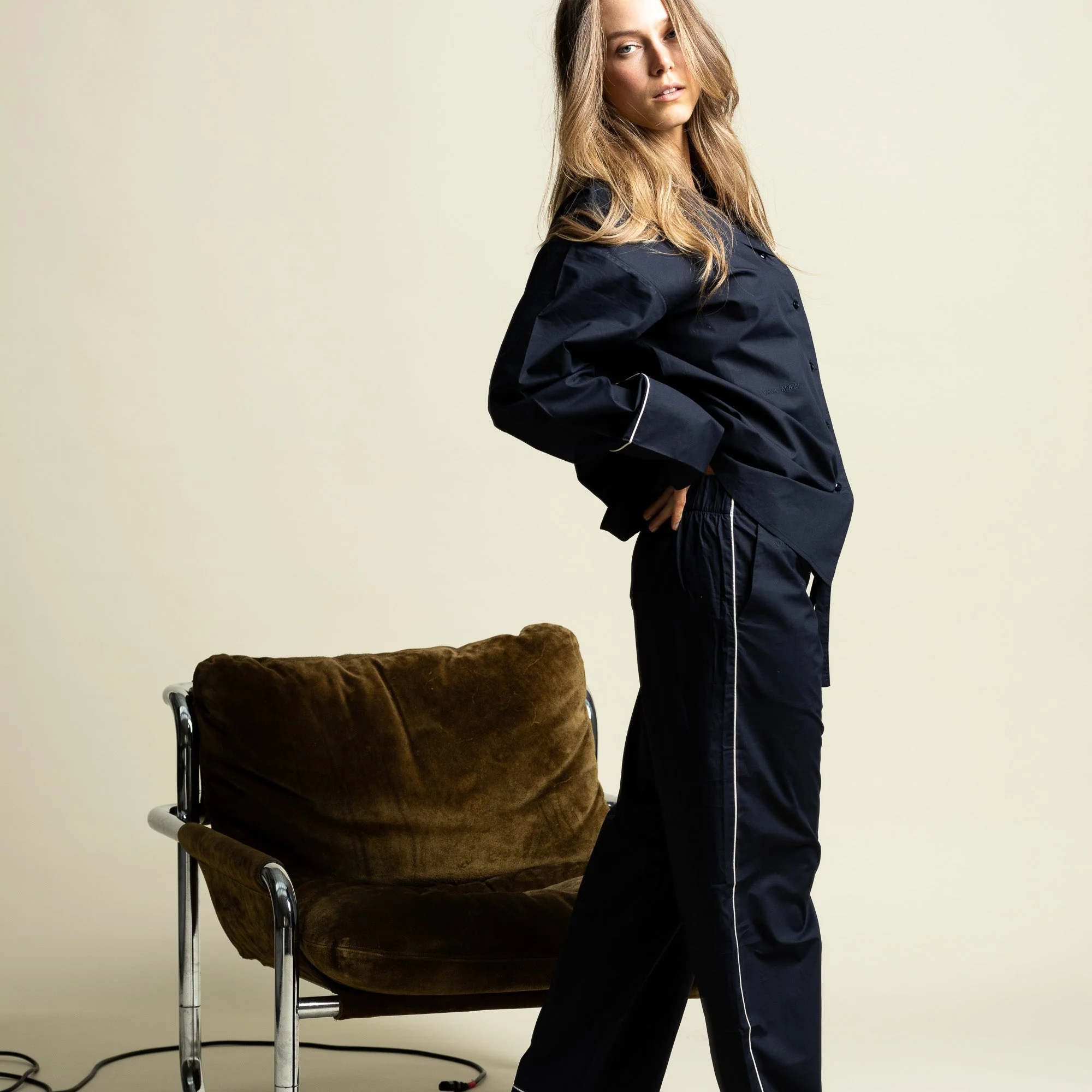Pyjama Set (Pants + Shirt long sleeve) - solid navy - Image 7