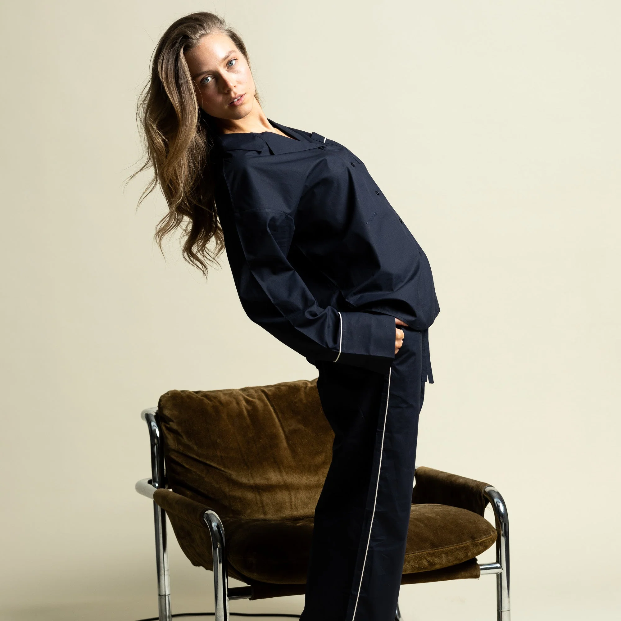 Pyjama Set (Pants + Shirt long sleeve) - solid navy - Image 8