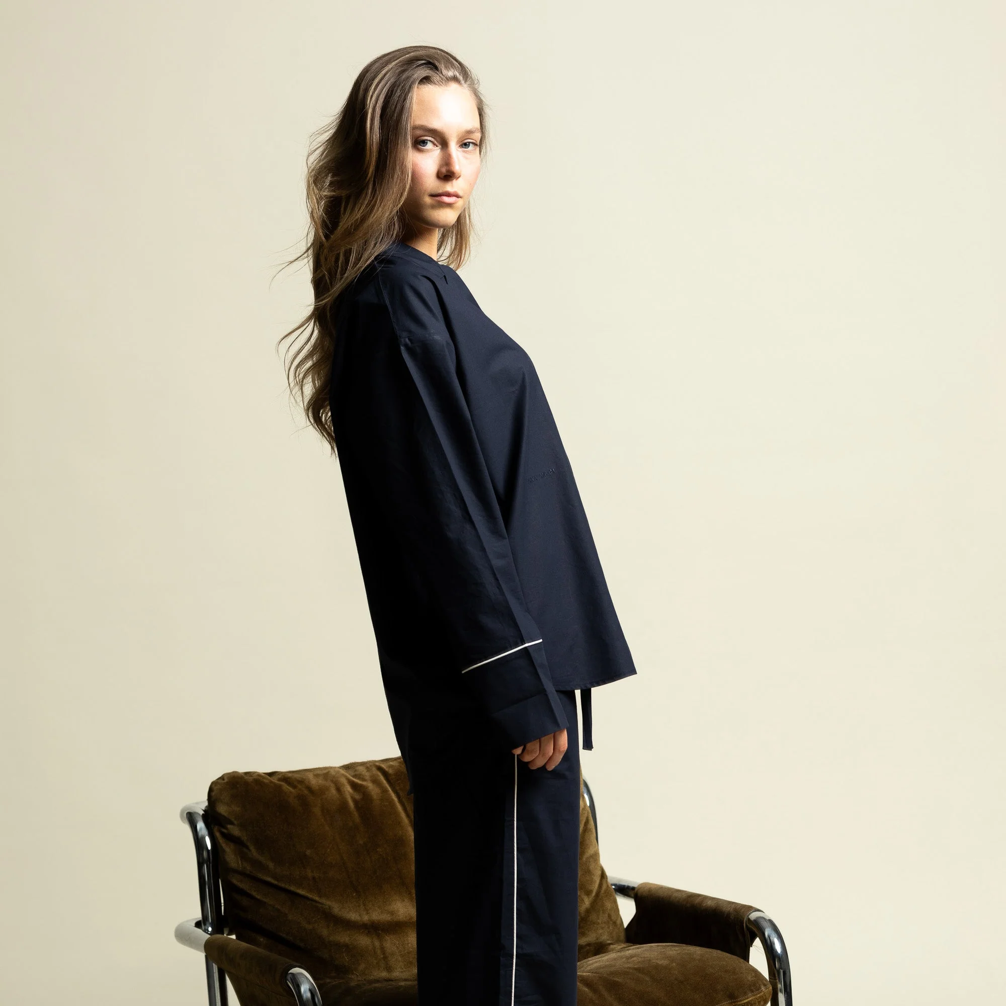 Pyjama Set (Pants + Shirt long sleeve) - solid navy - Image 9