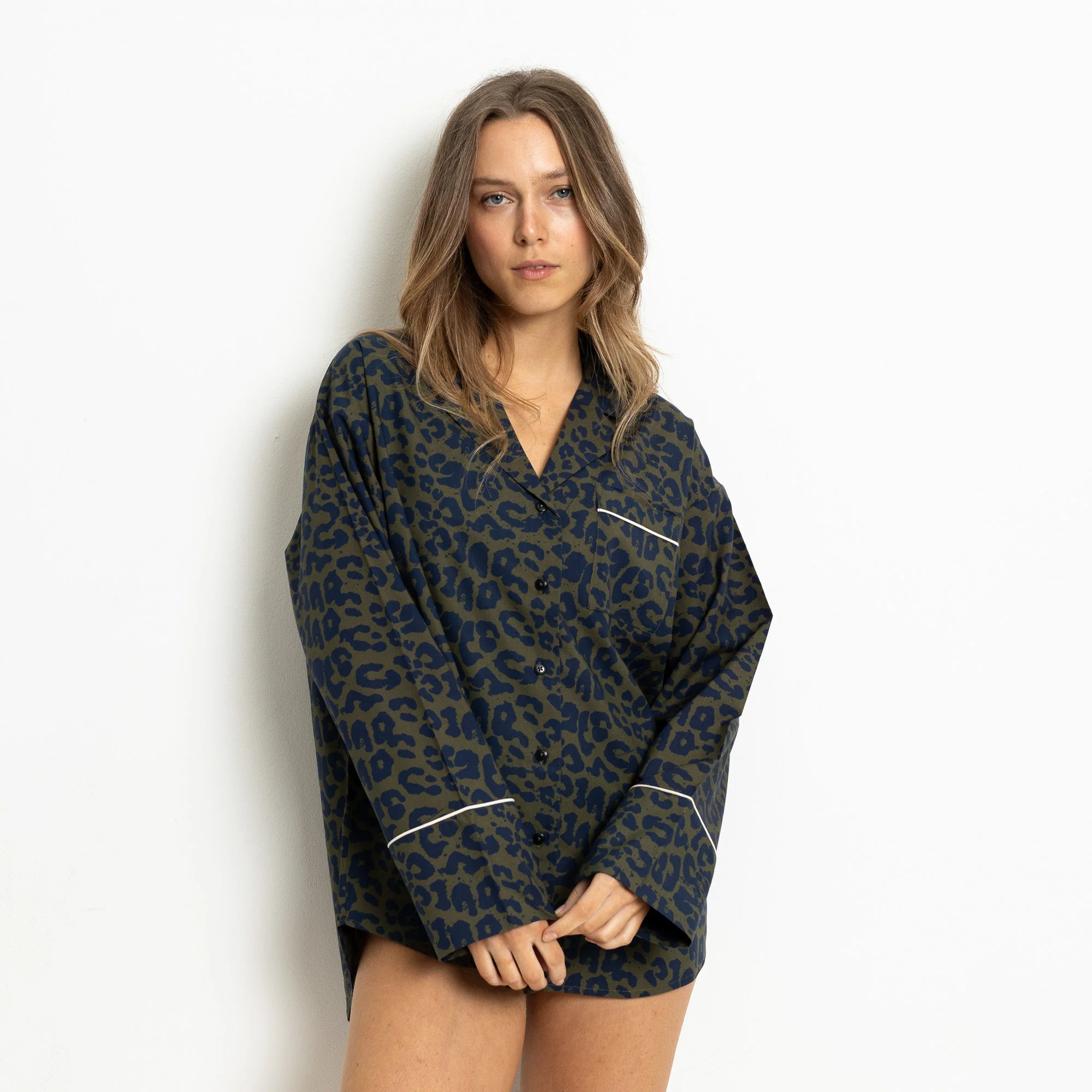 Pyjama Shirt long sleeve - leo splashes navy/olive - Image 8