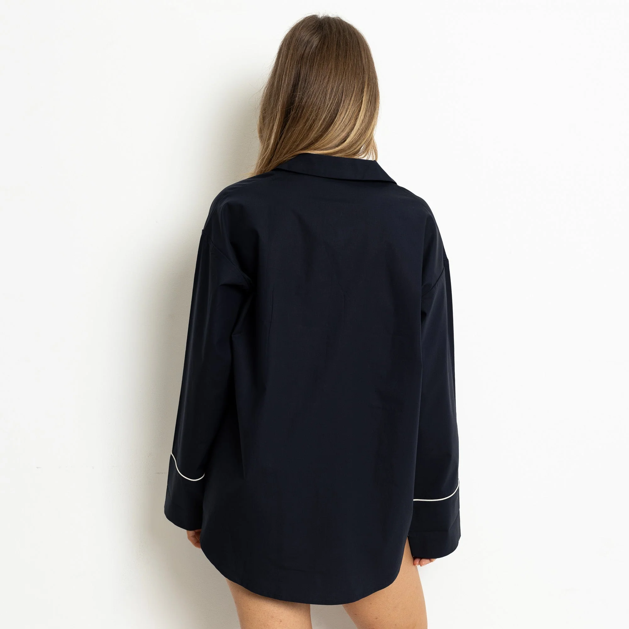 Pyjama Shirt long sleeve - solid navy - Image 10