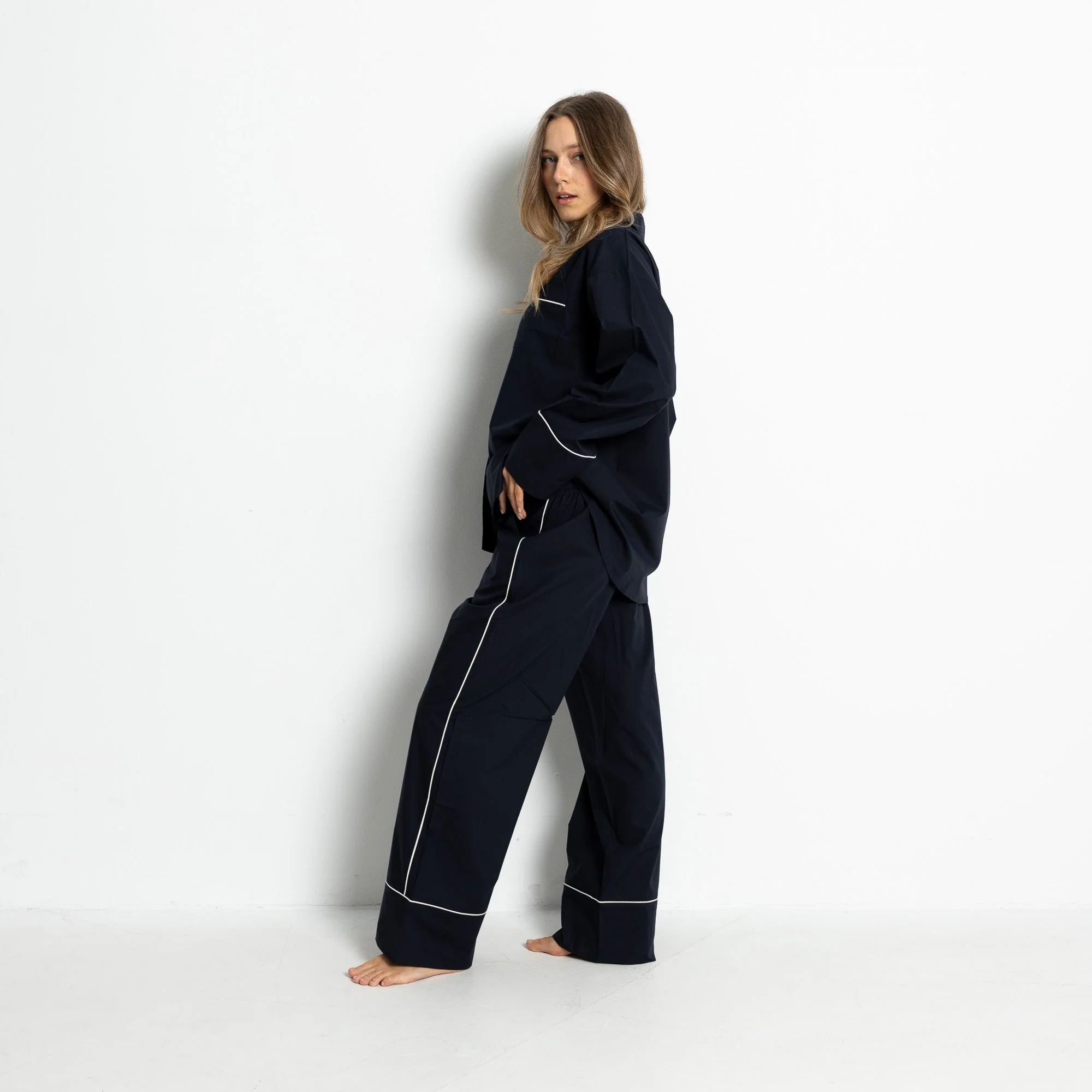 Pyjama Shirt long sleeve - solid navy - Image 8
