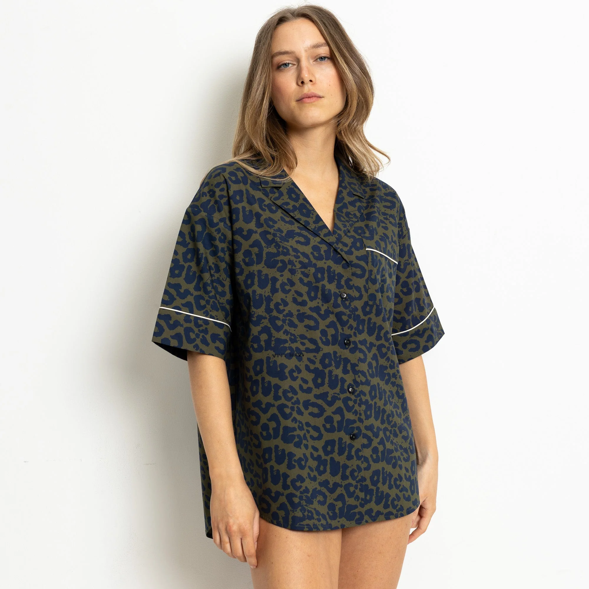 Pyjama Shirt short sleeve - leo splashes navy/olive - Image 4