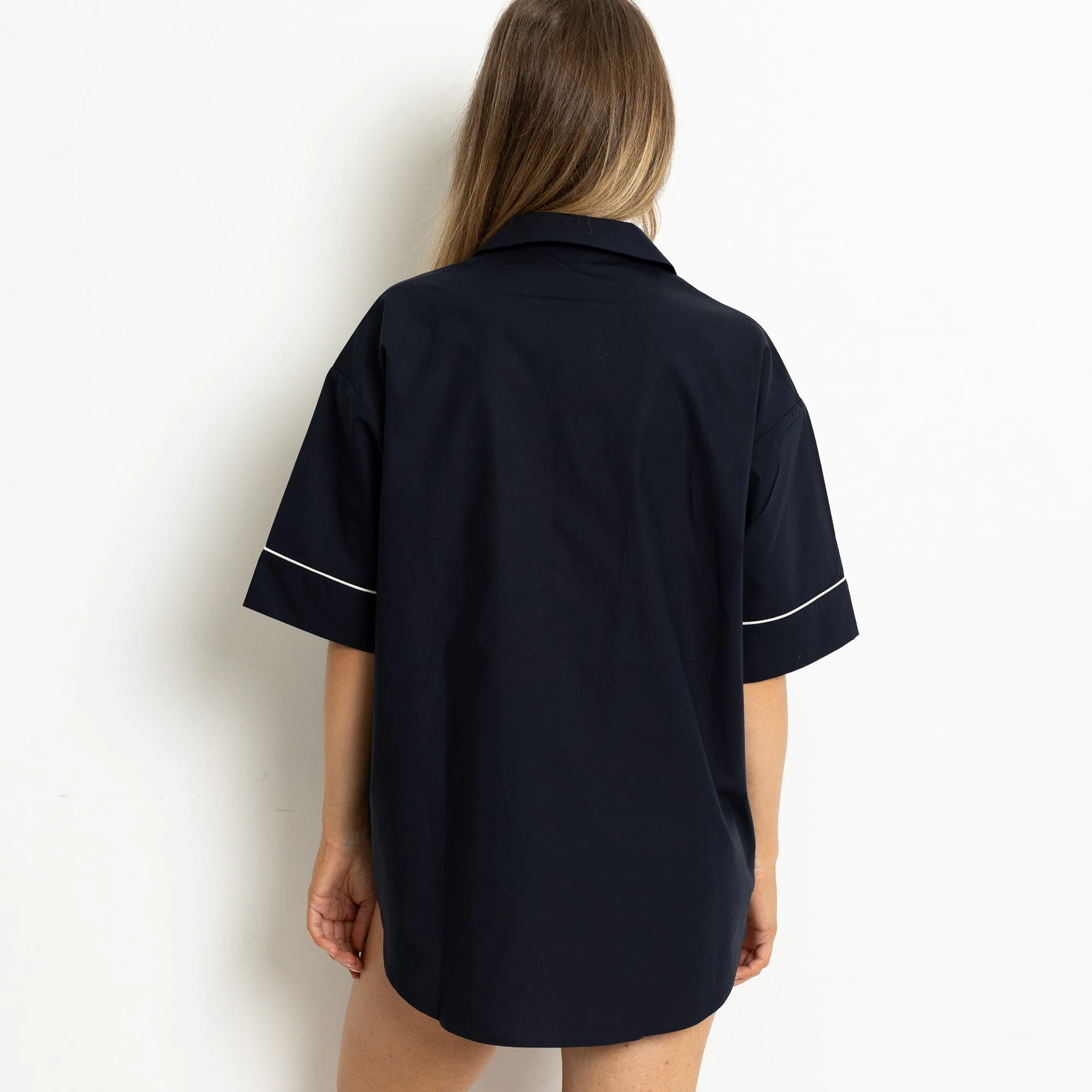 Pyjama Shirt short sleeve - solid navy - Image 3