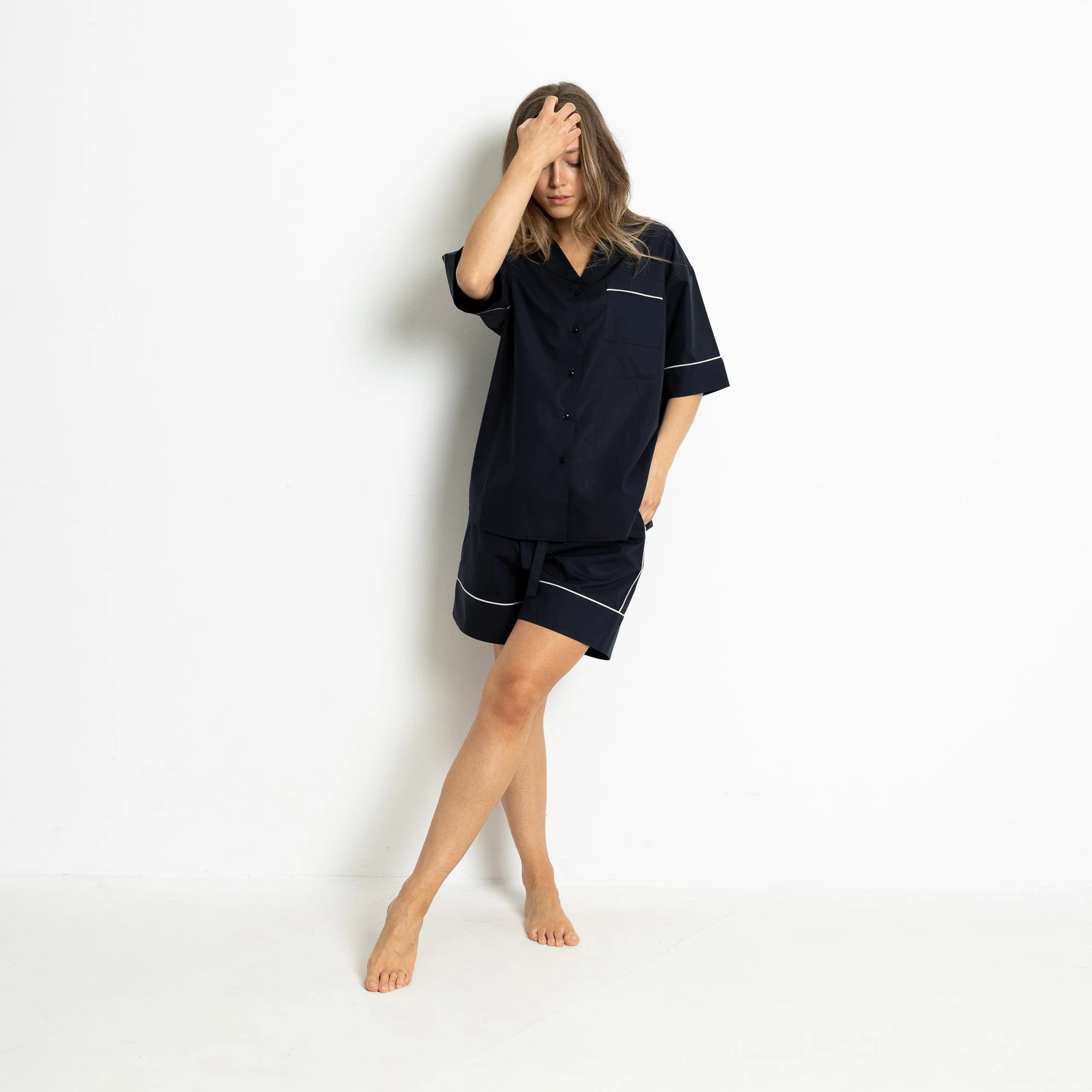 Pyjama Shirt short sleeve - solid navy - Image 6