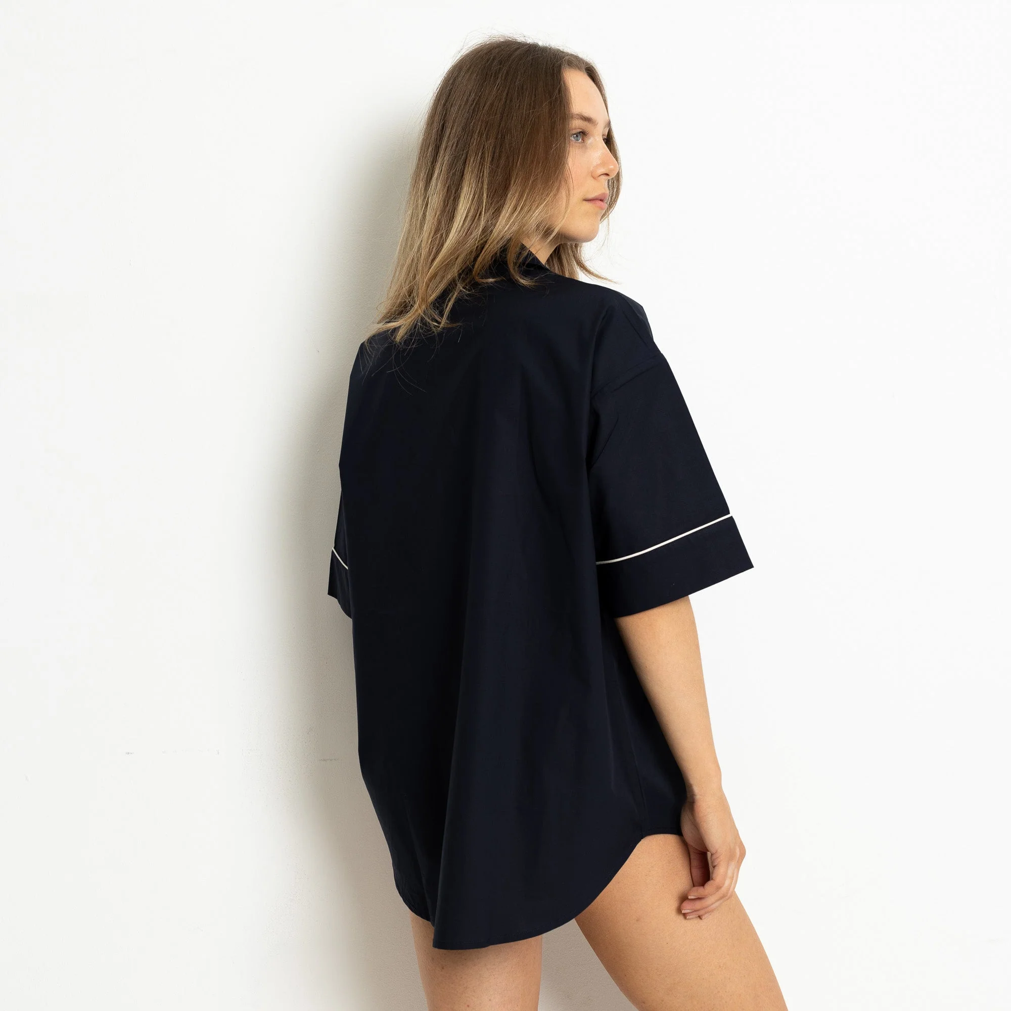Pyjama Shirt short sleeve - solid navy - Image 7