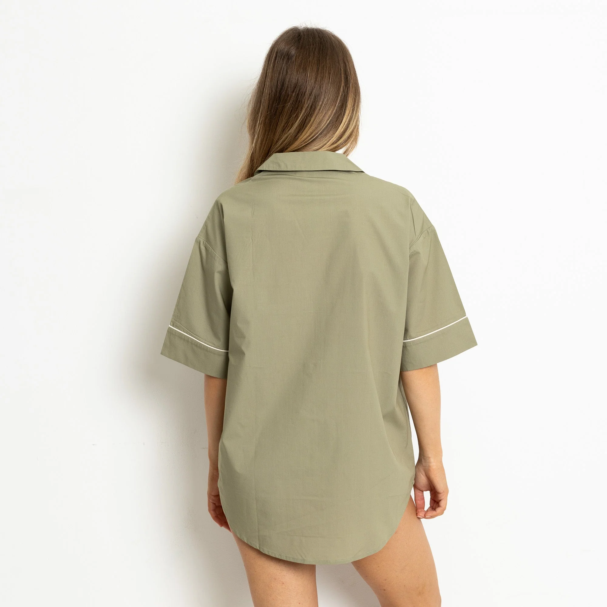Pyjama Shirt short sleeve - solid pale olive - Image 5