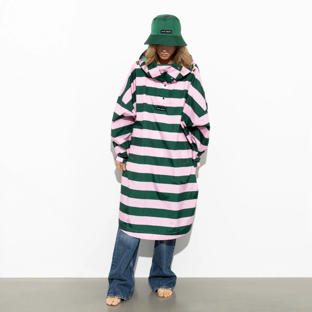 Raincoat bold stripes - green/rosé - Image 11