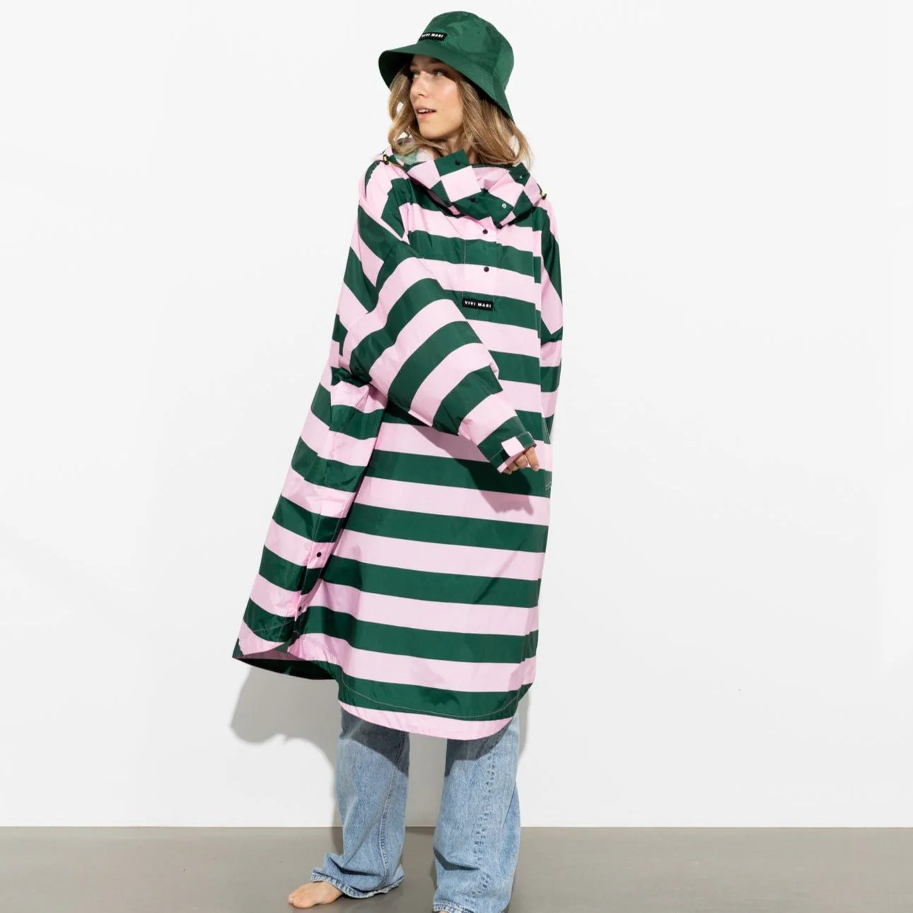 Raincoat bold stripes - green/rosé - Image 13