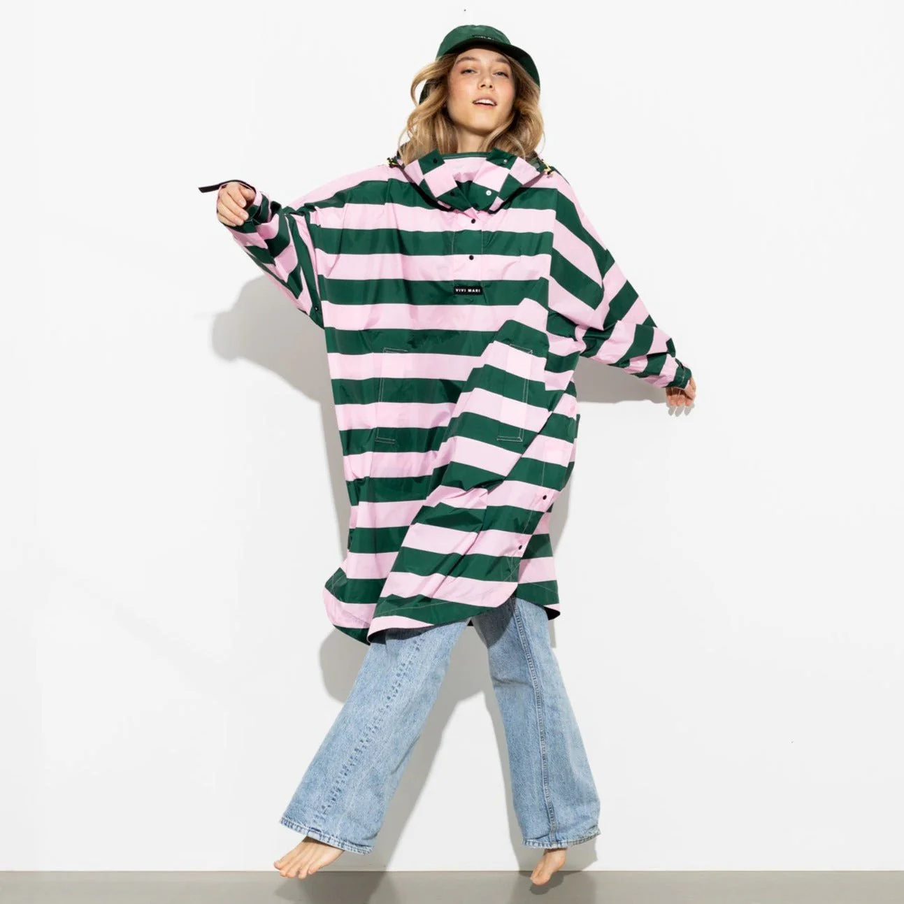 Raincoat bold stripes - green/rosé - Image 14