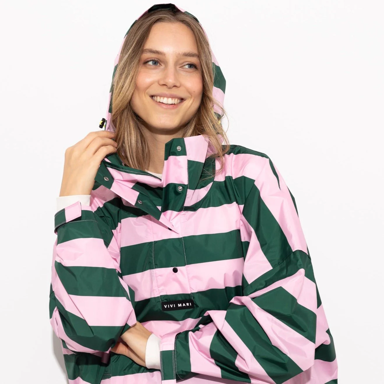 Raincoat bold stripes - green/rosé - Image 15