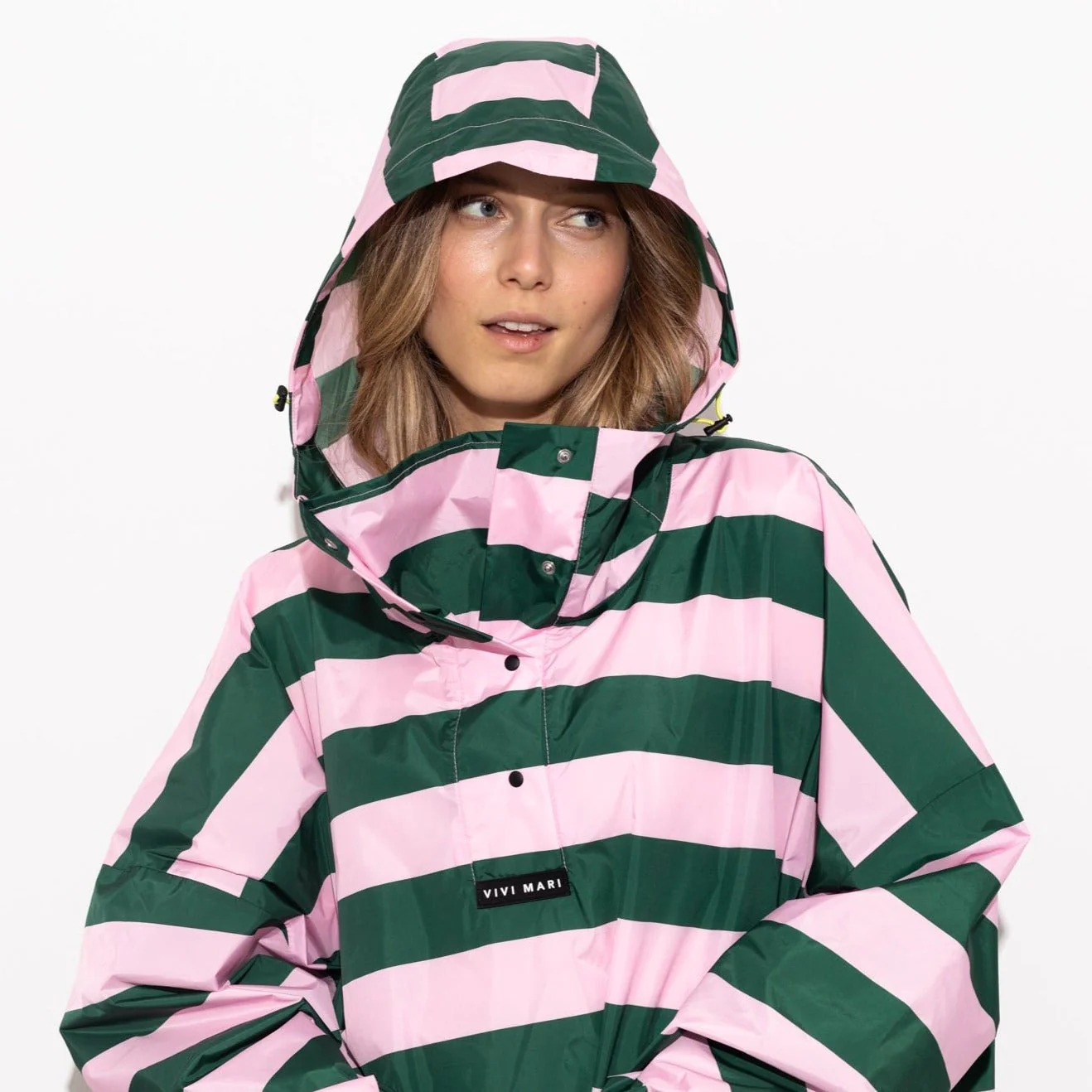 Raincoat bold stripes - green/rosé - Image 3