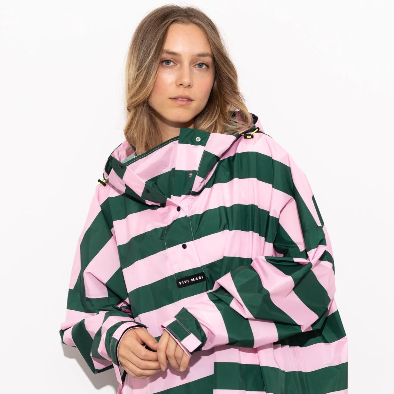Raincoat bold stripes - green/rosé - Image 6