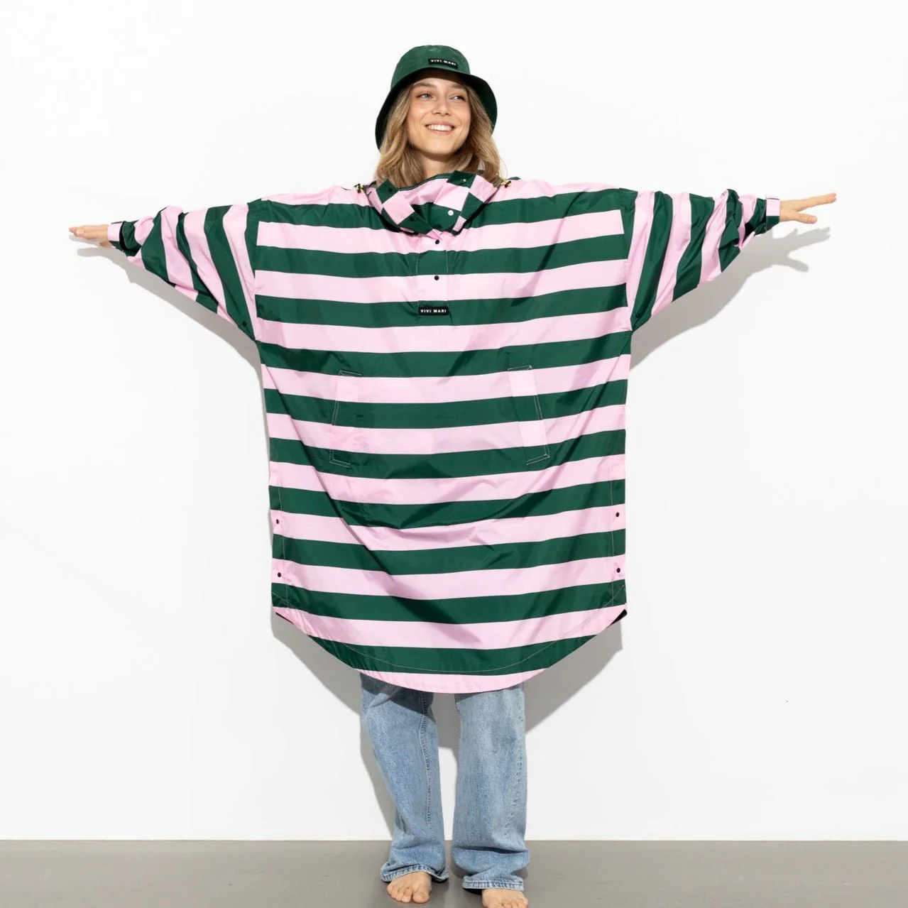 Raincoat bold stripes - green/rosé - Image 8