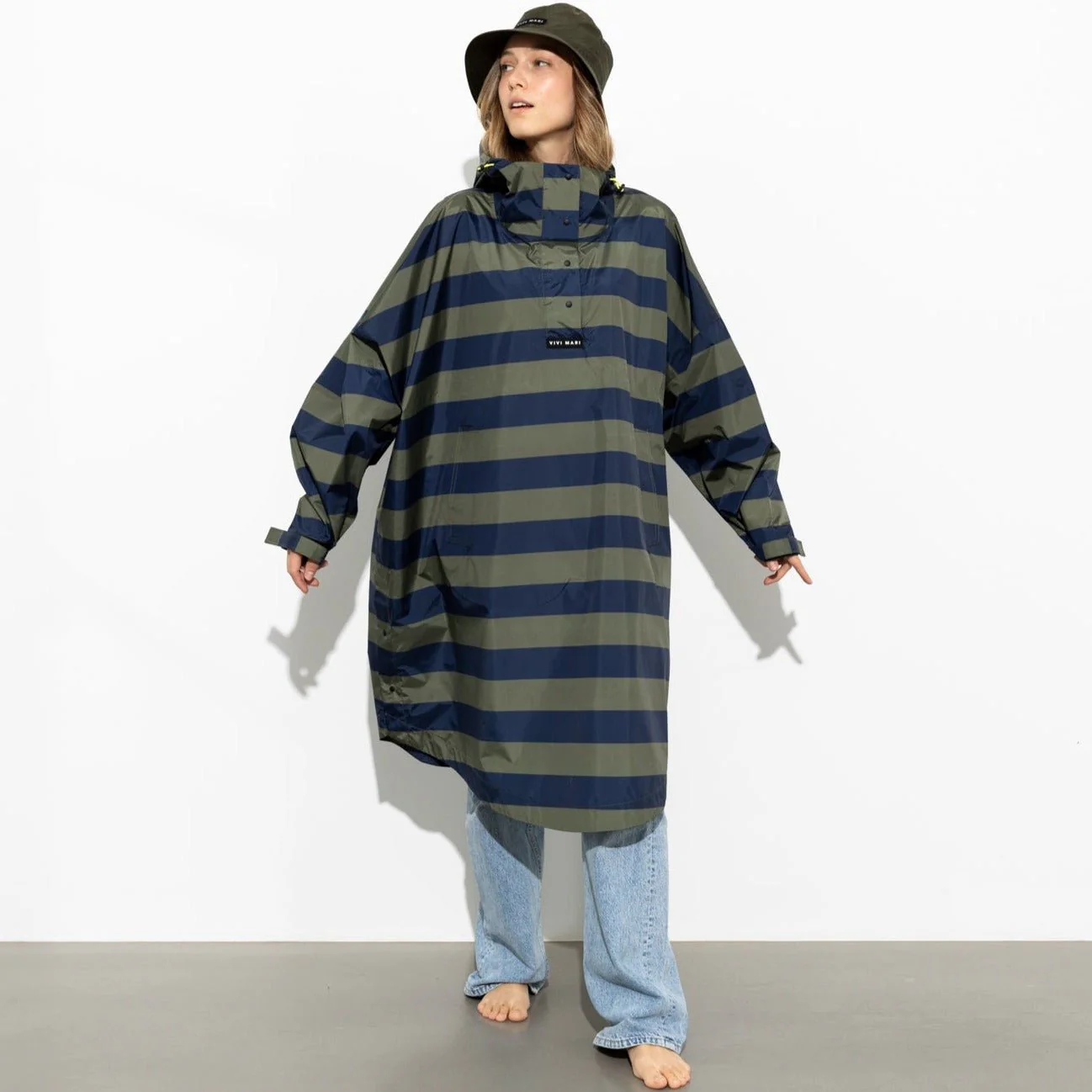 Raincoat bold stripes - navy/olive - Image 12