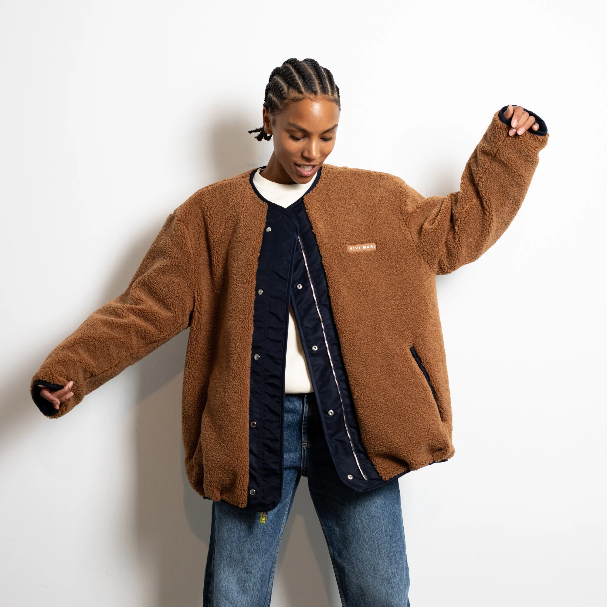 Reversible Bomber Jacket - navy/caramel - Image 3