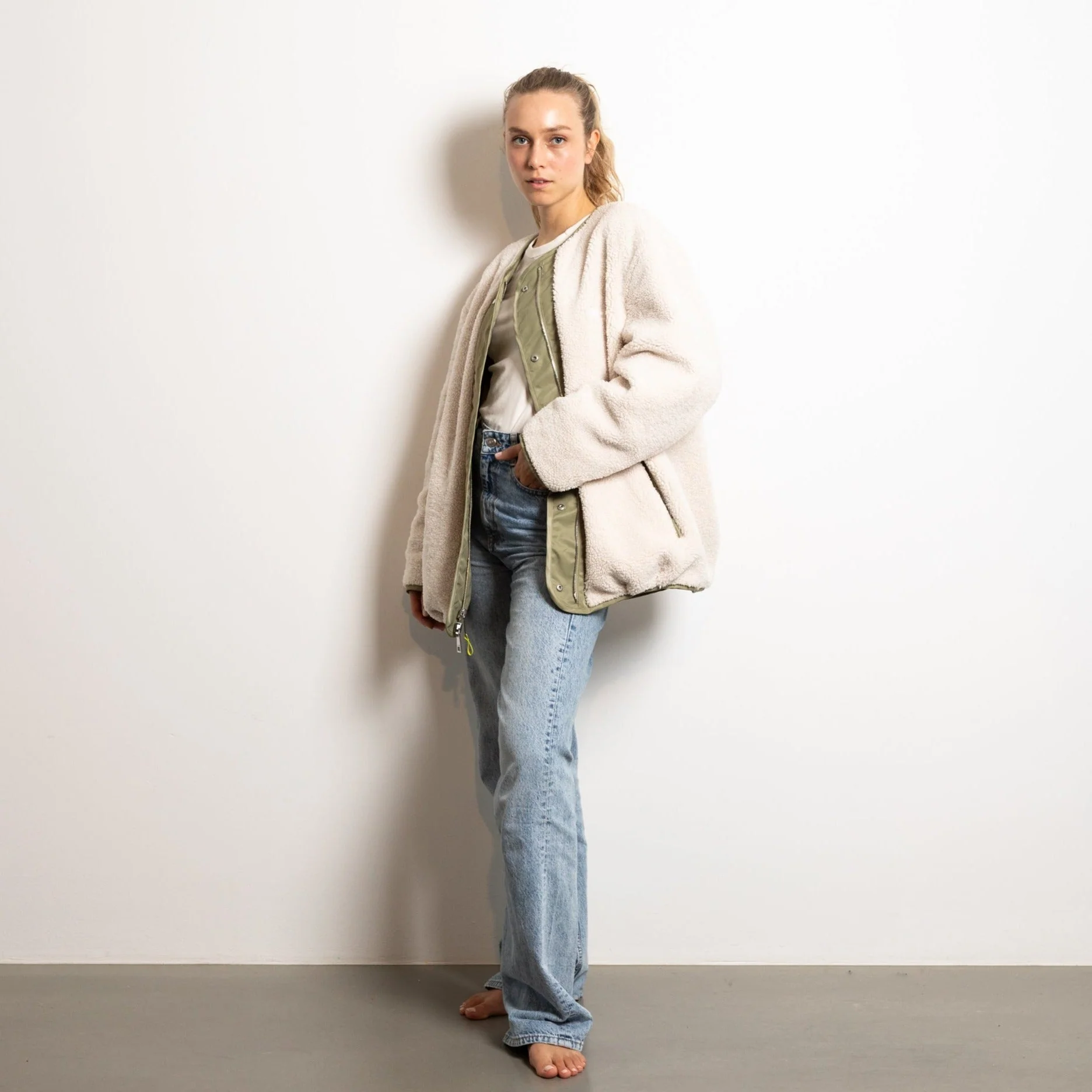 Reversible Bomber Jacket - pale olive/sand - Image 11