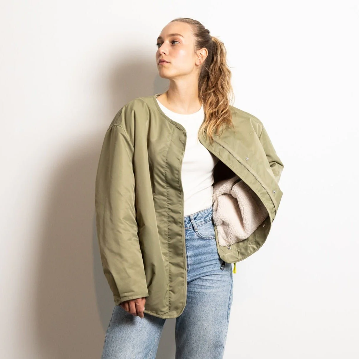 Reversible Bomber Jacket - pale olive/sand - Image 13