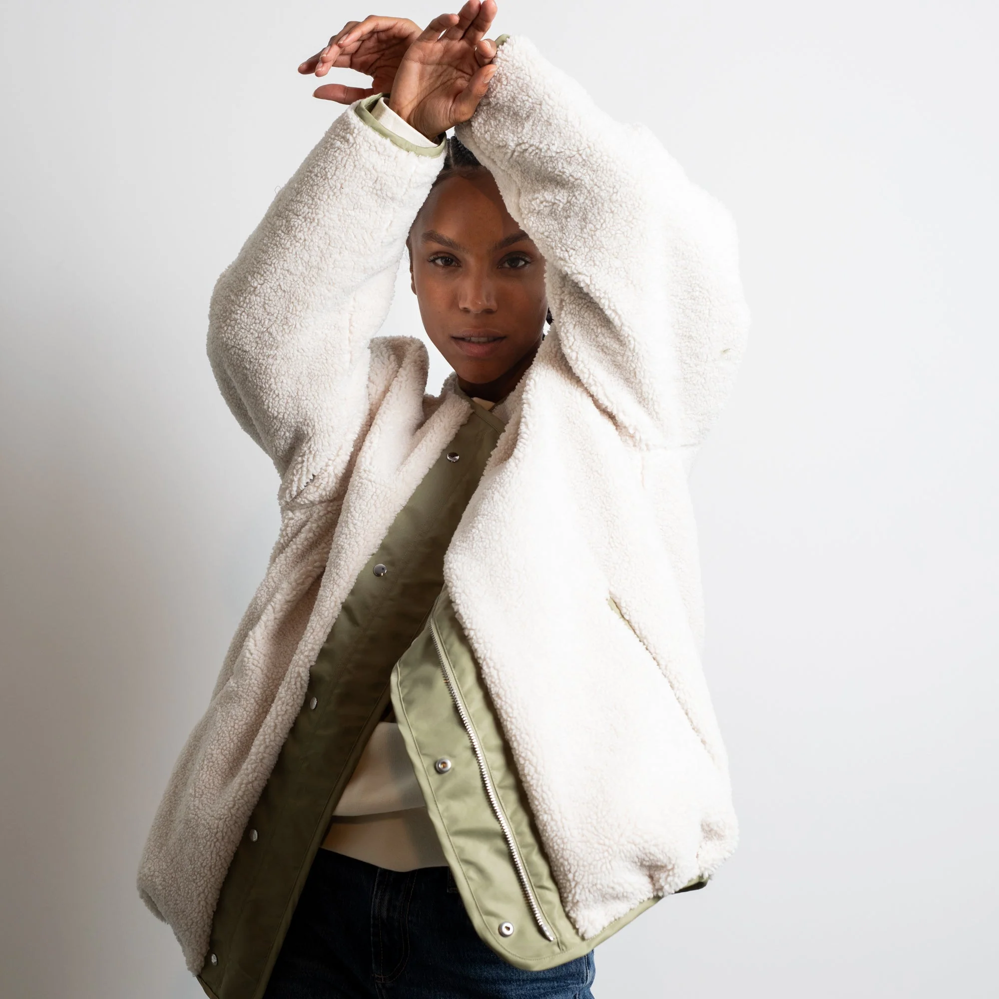 Reversible Bomber Jacket - pale olive/sand - Image 15