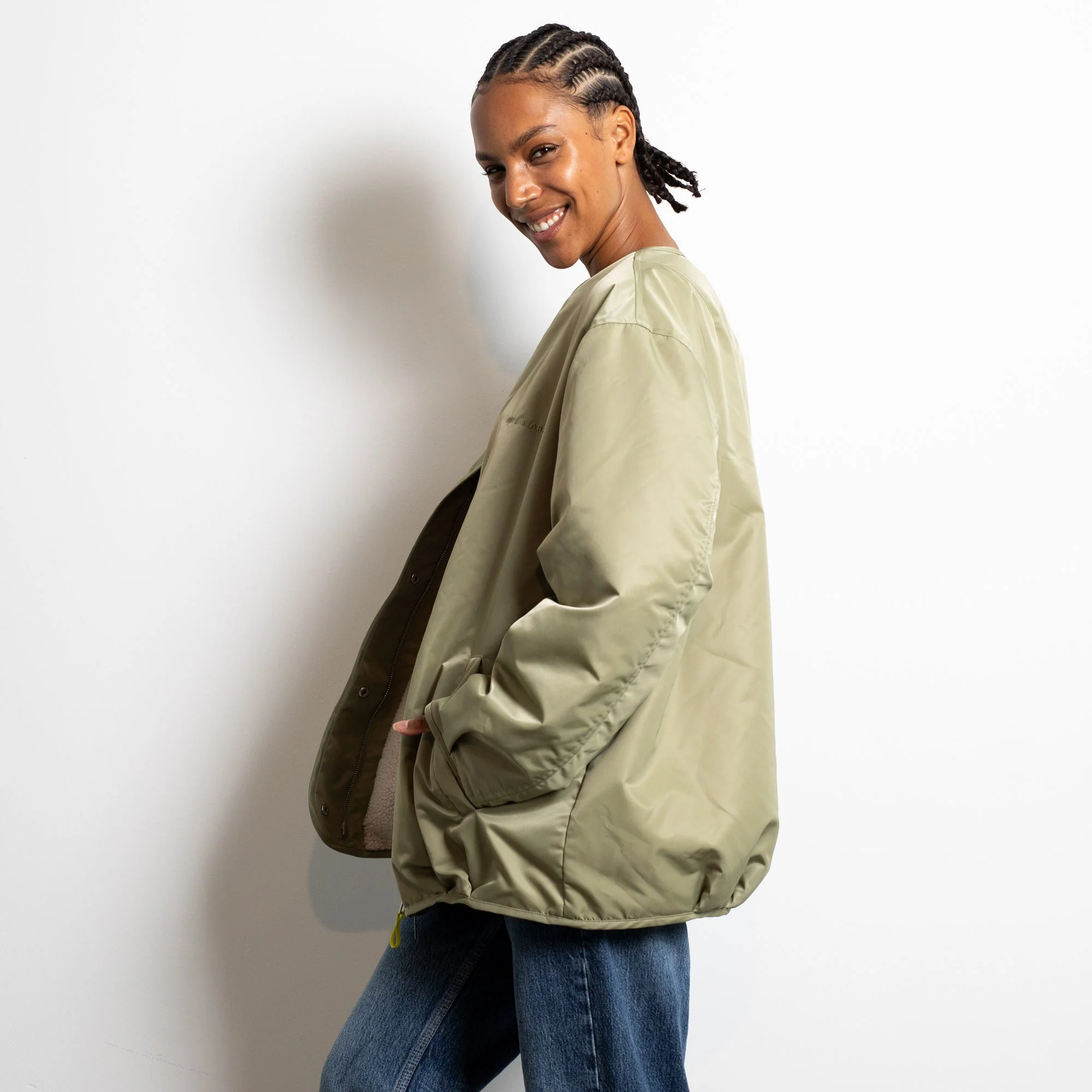 Reversible Bomber Jacket - pale olive/sand - Image 16