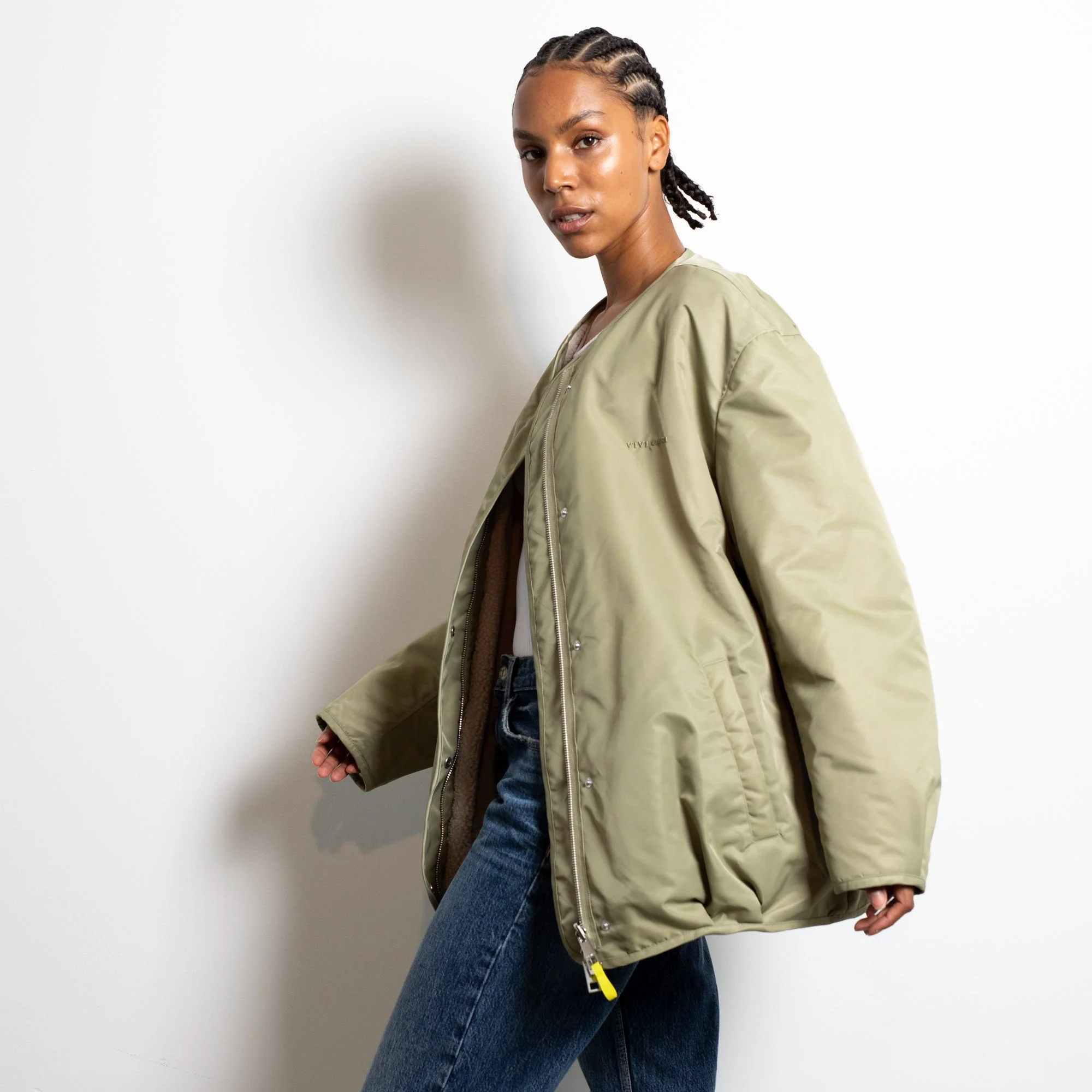 Reversible Bomber Jacket - pale olive/sand - Image 5