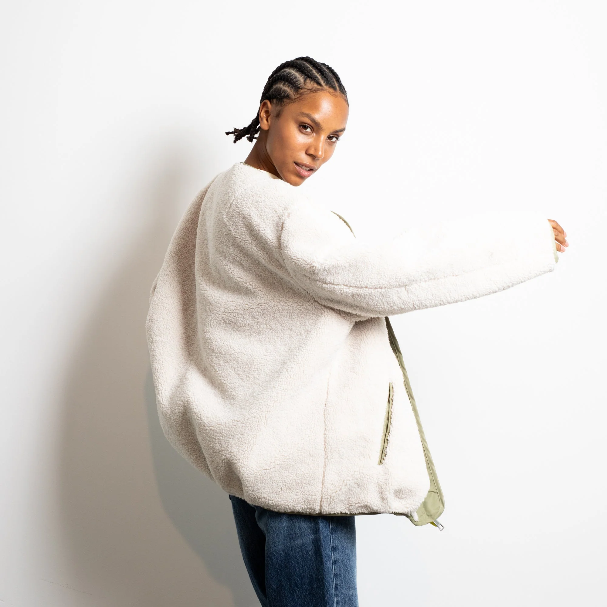 Reversible Bomber Jacket - pale olive/sand - Image 6